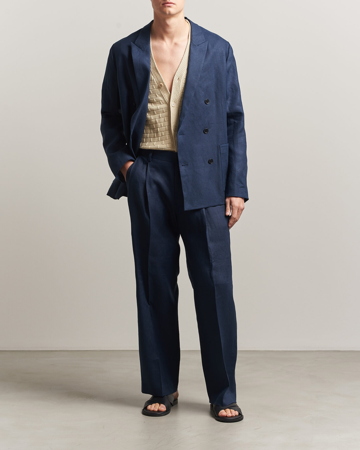 Mies | Housut | NN07 | Justin Linen Double Pleated Trousers Navy Blue