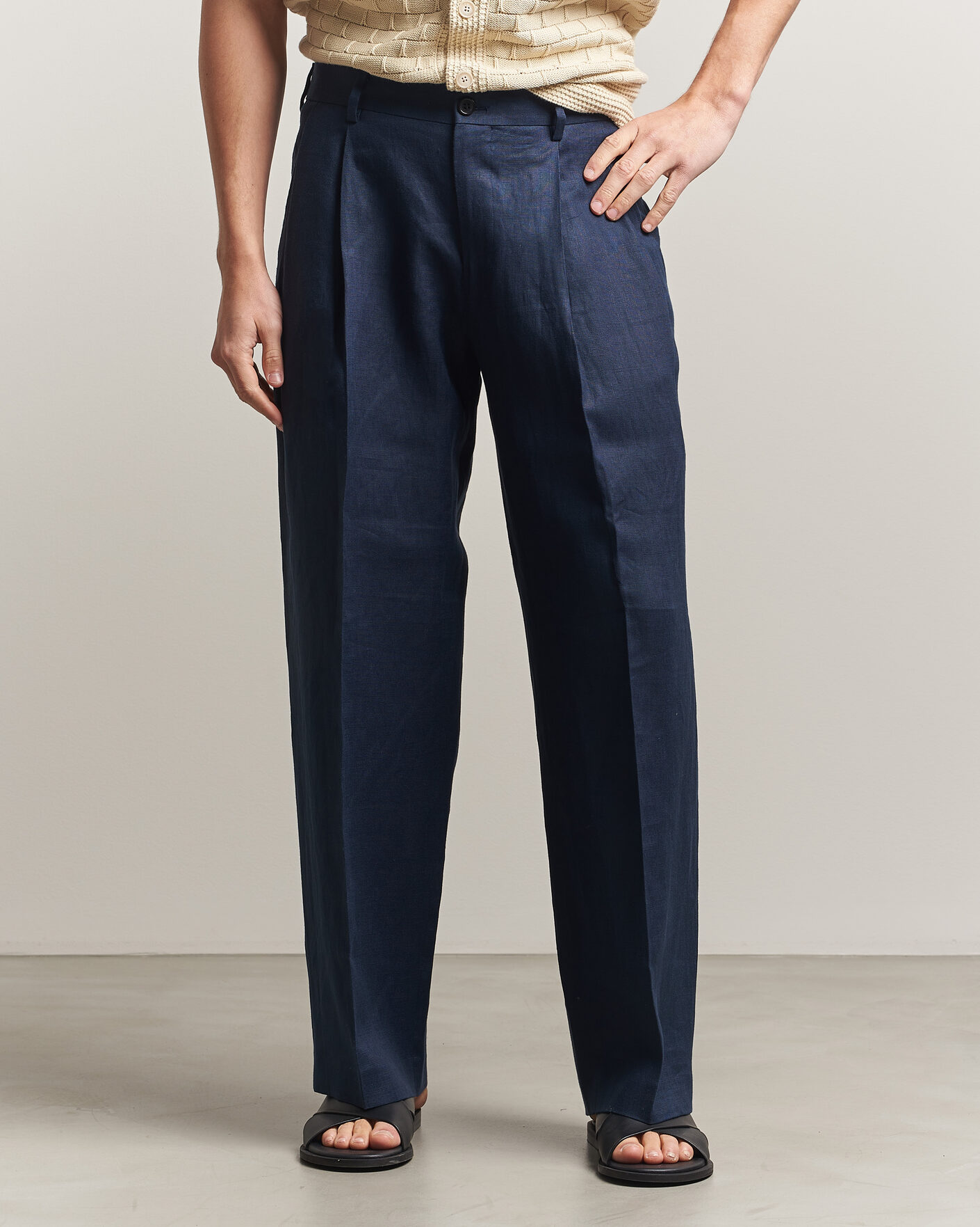 Mies | Housut | NN07 | Justin Linen Double Pleated Trousers Navy Blue