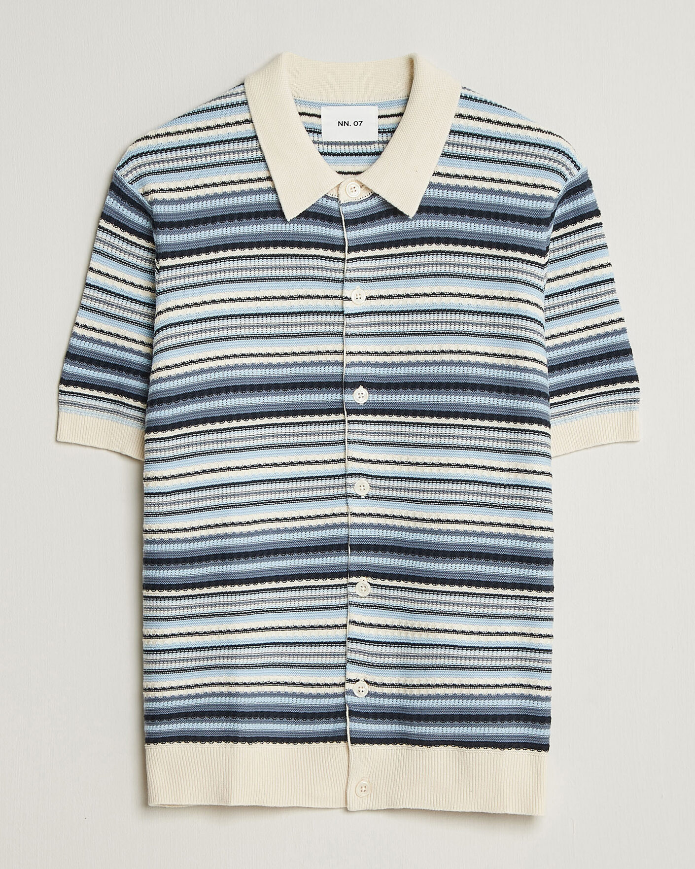 Mies | Kauluspaidat | NN07 | Nolan Striped Knitted Short Sleeve Shirt Navy Multi