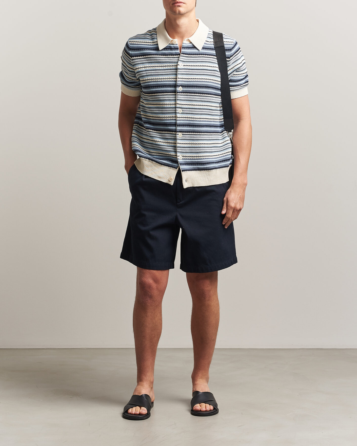 Mies | Kauluspaidat | NN07 | Nolan Striped Knitted Short Sleeve Shirt Navy Multi