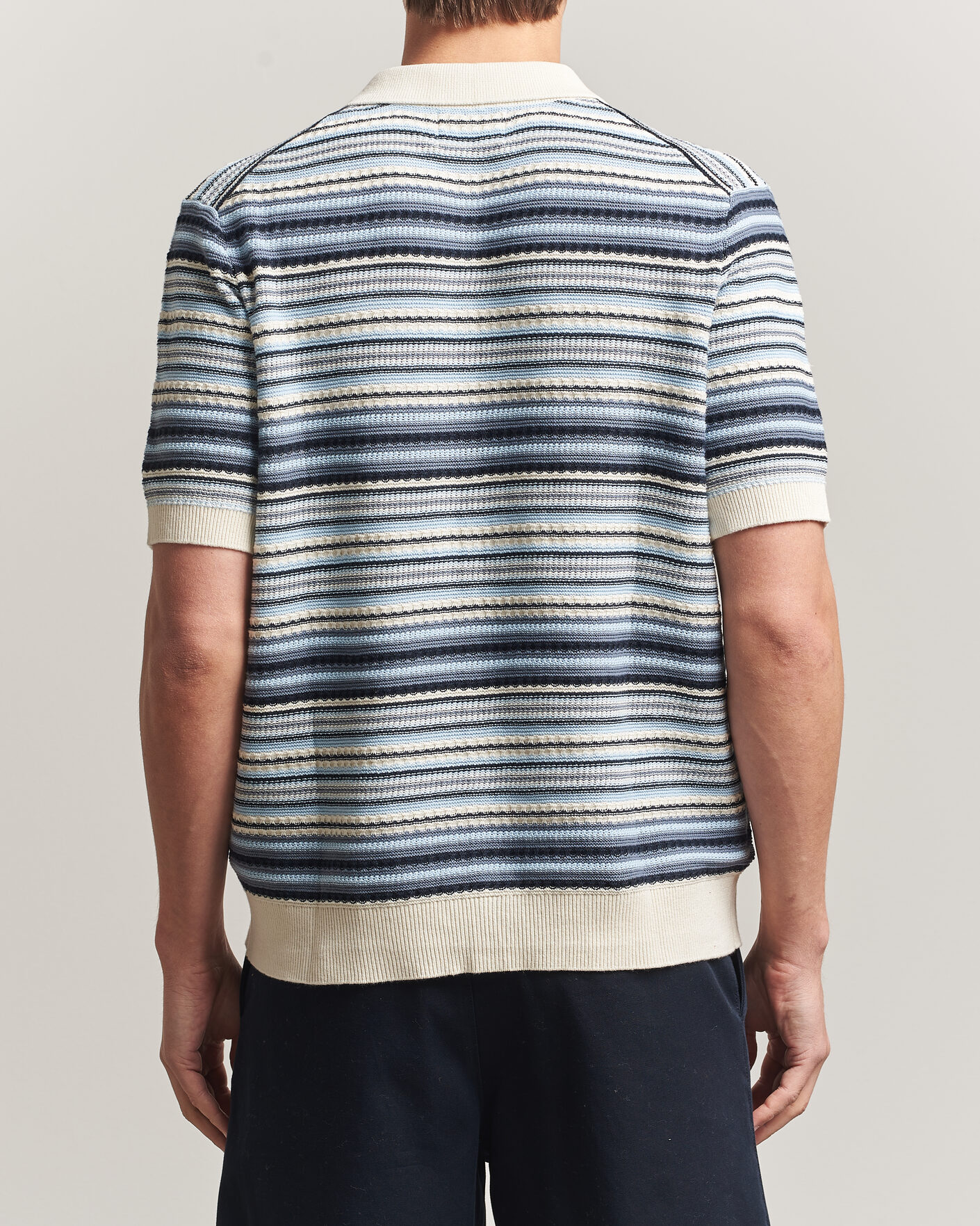 Mies | Kauluspaidat | NN07 | Nolan Striped Knitted Short Sleeve Shirt Navy Multi