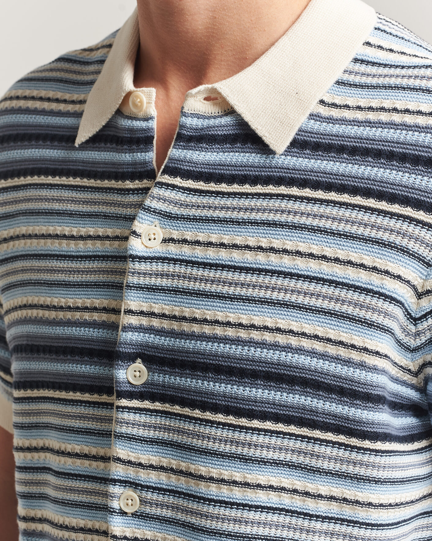 Mies | Kauluspaidat | NN07 | Nolan Striped Knitted Short Sleeve Shirt Navy Multi