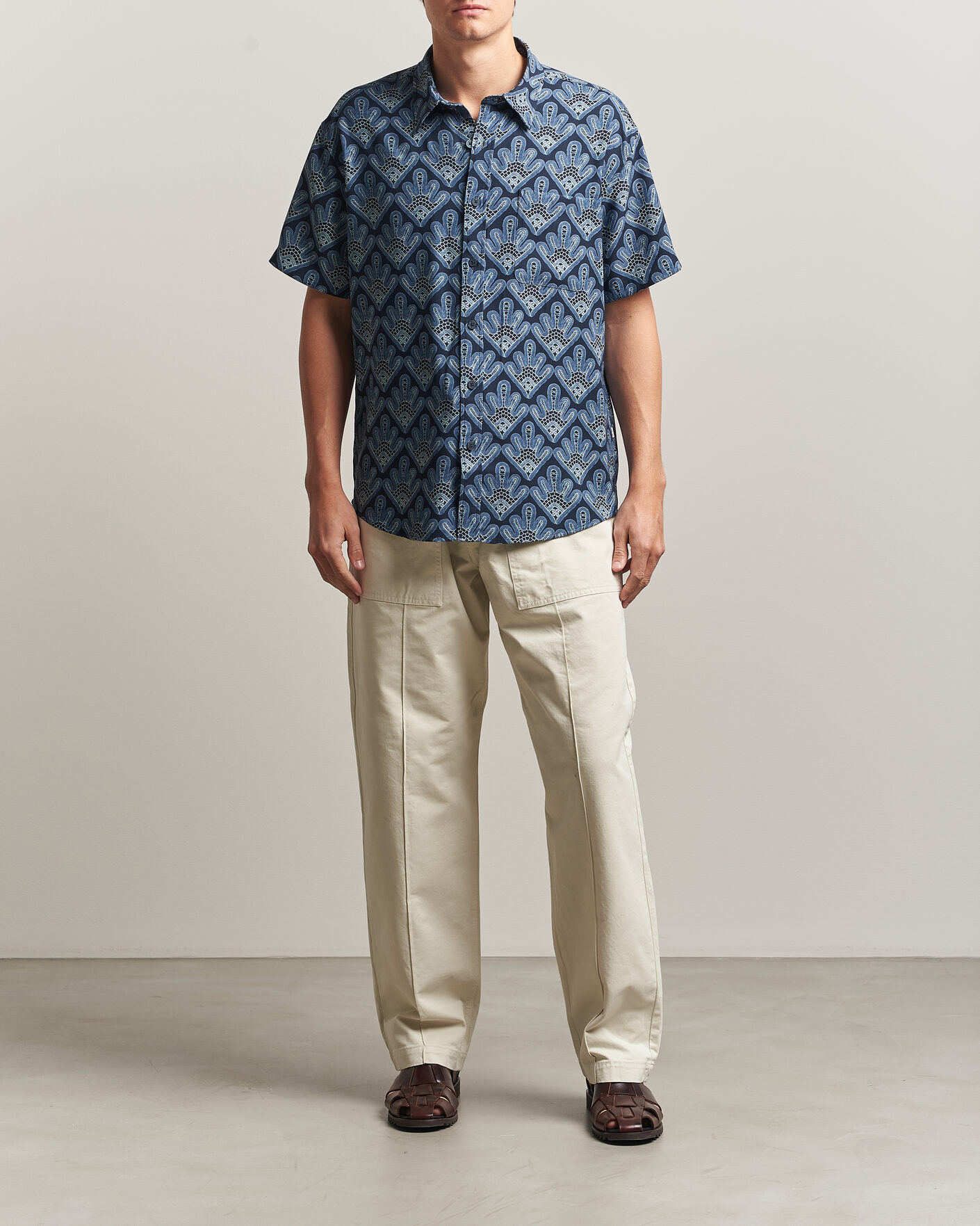 Mies | Kauluspaidat | NN07 | Deon Printed Short Sleeve Shirt Navy Blue