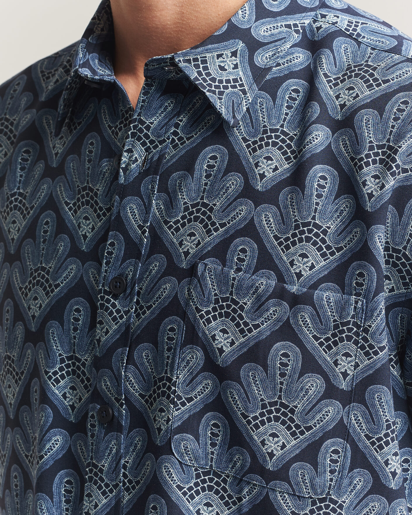 Mies | Kauluspaidat | NN07 | Deon Printed Short Sleeve Shirt Navy Blue