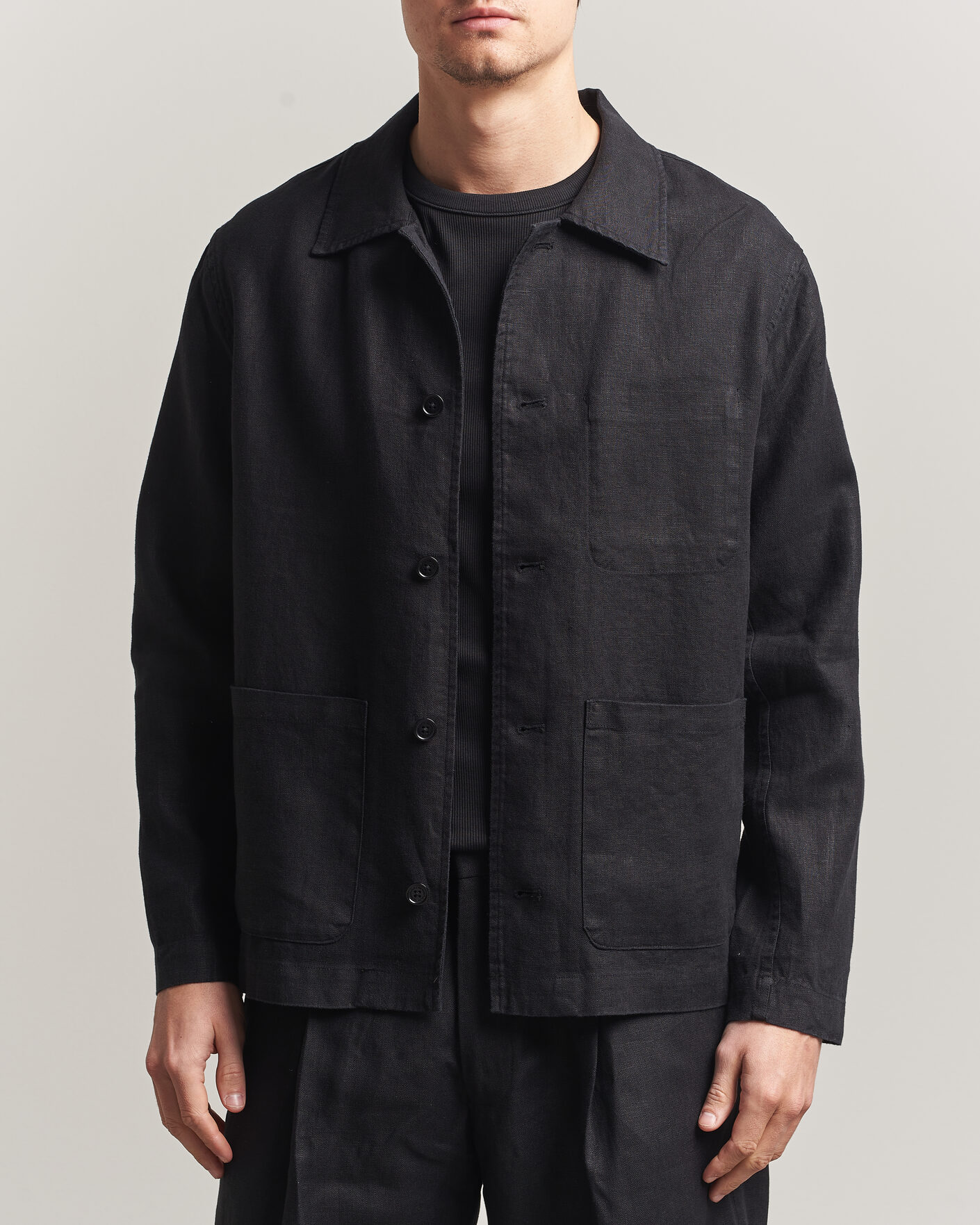 Mies | Kauluspaidat | NN07 | Morgan Linen Overshirt Black