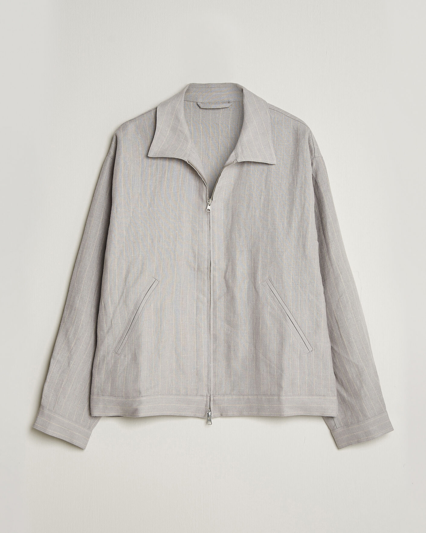 Mies | Kauluspaidat | NN07 | Petrus Pinstriped Linen Full Zip Overshirt Grey