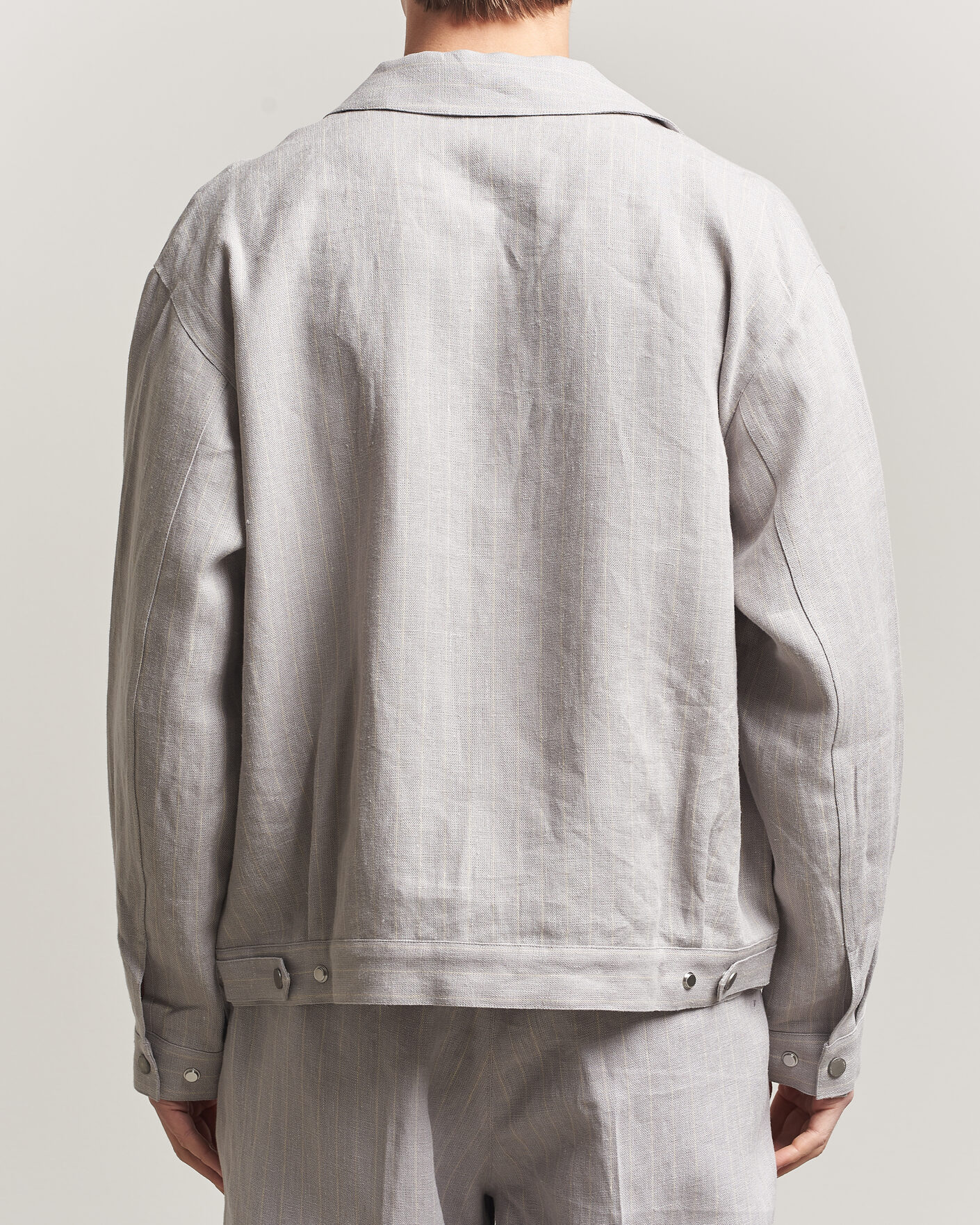Mies | Kauluspaidat | NN07 | Petrus Pinstriped Linen Full Zip Overshirt Grey