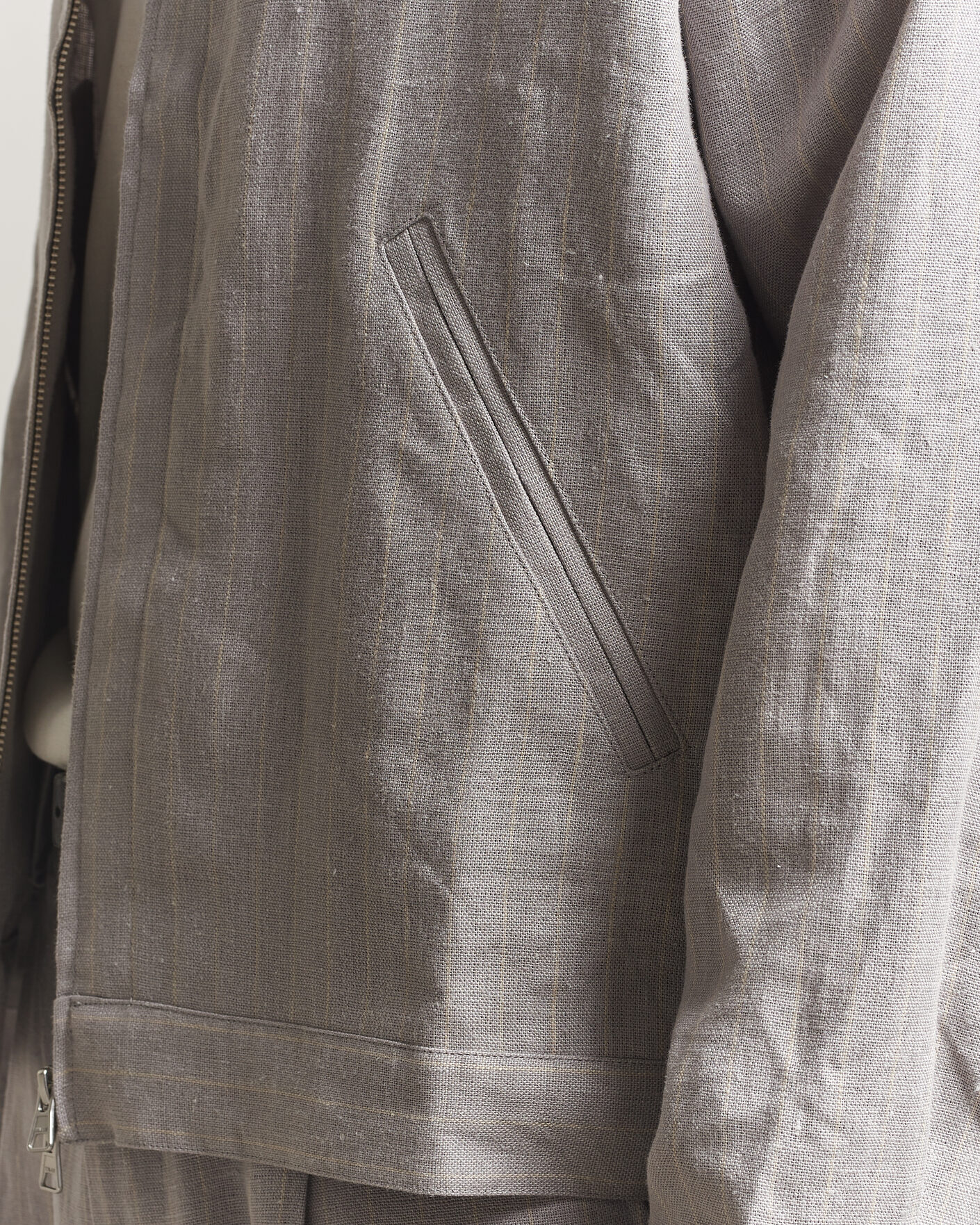 Mies | Kauluspaidat | NN07 | Petrus Pinstriped Linen Full Zip Overshirt Grey