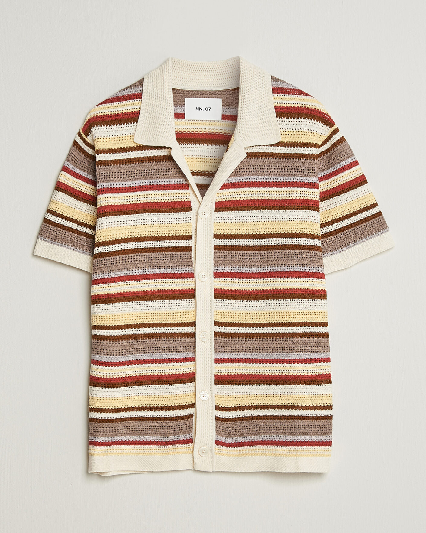 Mies | Kauluspaidat | NN07 | Lars Striped Knitted Short Sleeve Shirt Ivory Multi