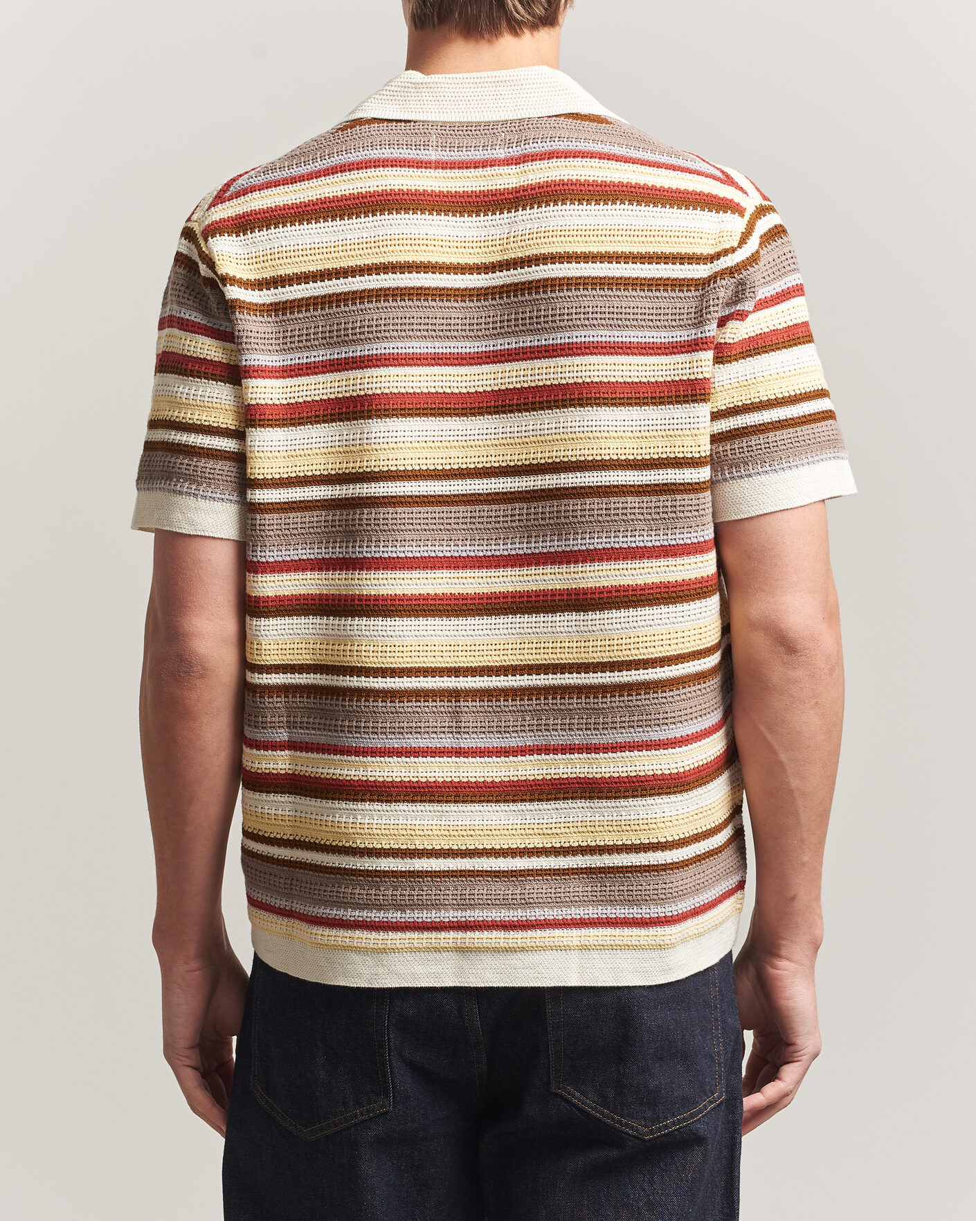 Mies | Kauluspaidat | NN07 | Lars Striped Knitted Short Sleeve Shirt Ivory Multi