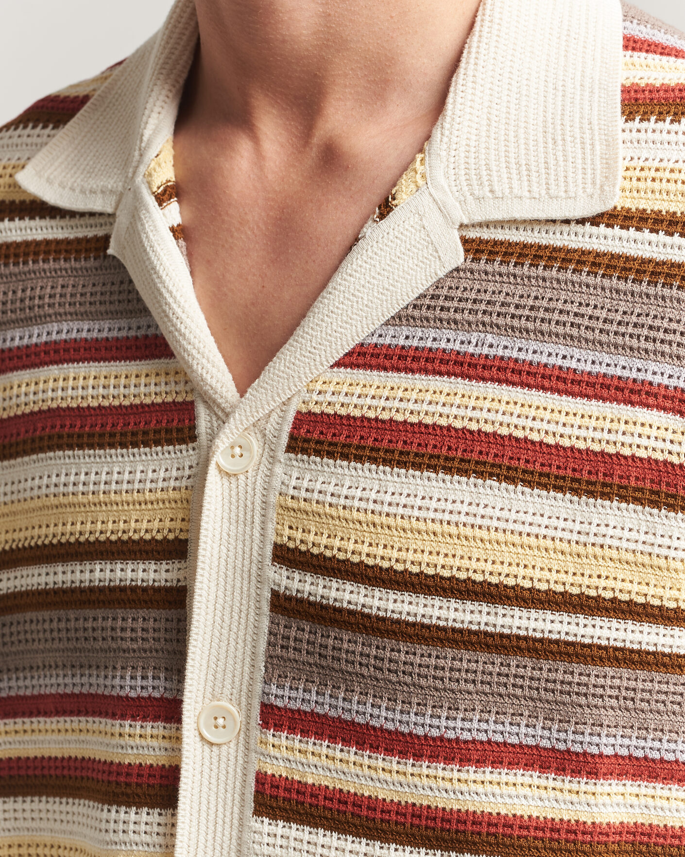 Mies | Kauluspaidat | NN07 | Lars Striped Knitted Short Sleeve Shirt Ivory Multi
