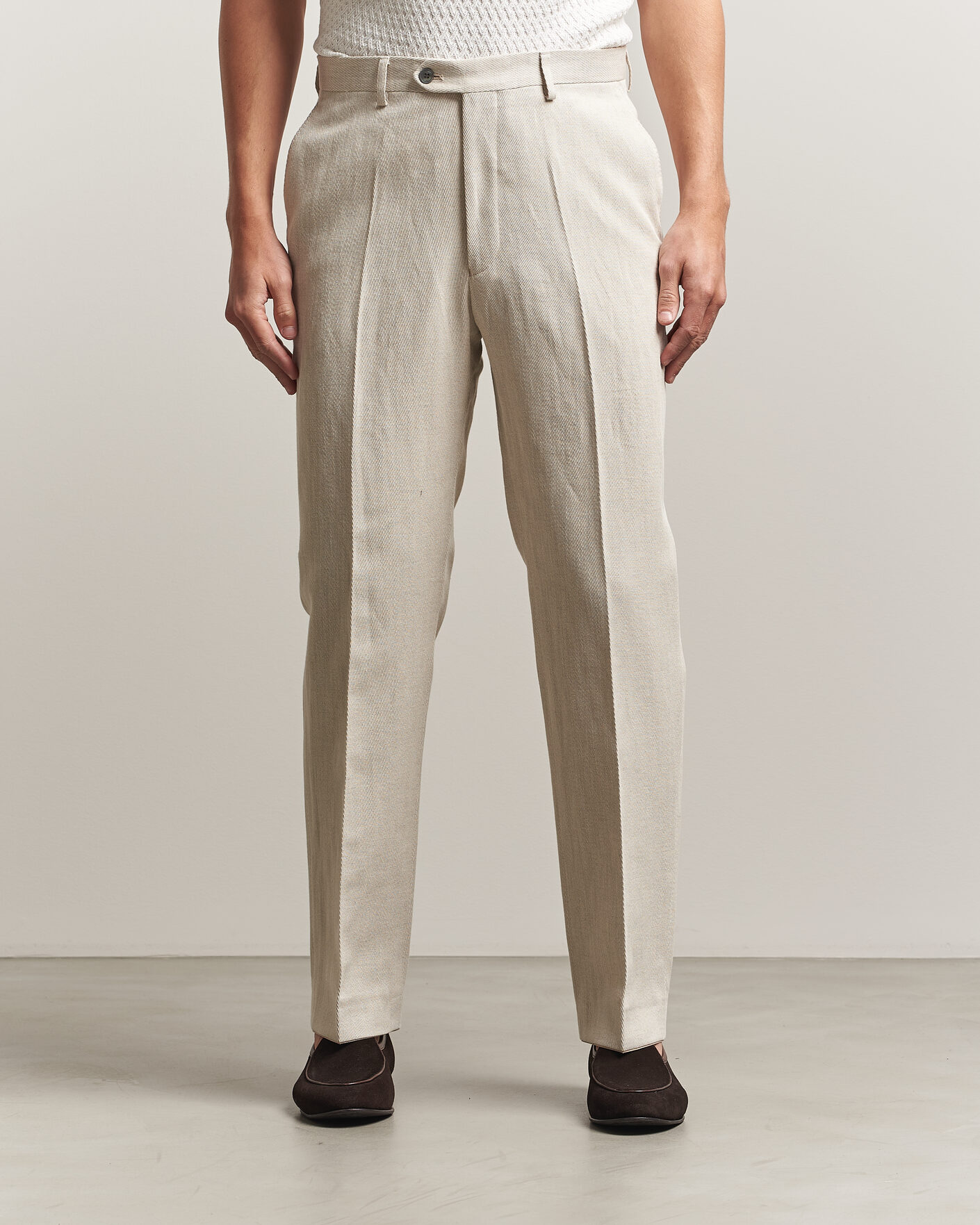 Mies | Housut | Oscar Jacobson | Dell Cotton/Linen Trousers Off White