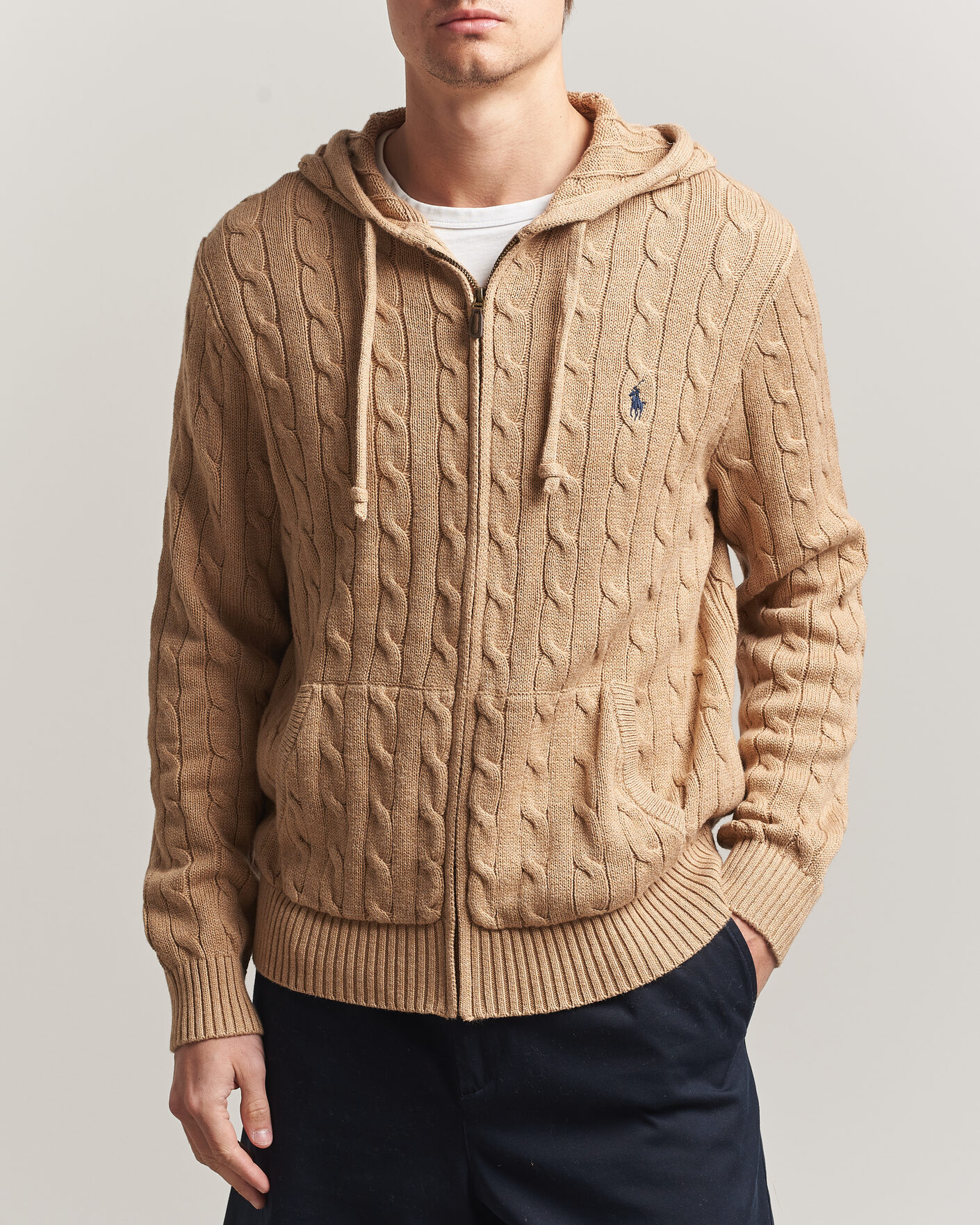 Mies | Puserot | Polo Ralph Lauren | Knitted Full Zip Sweater Camel Melange