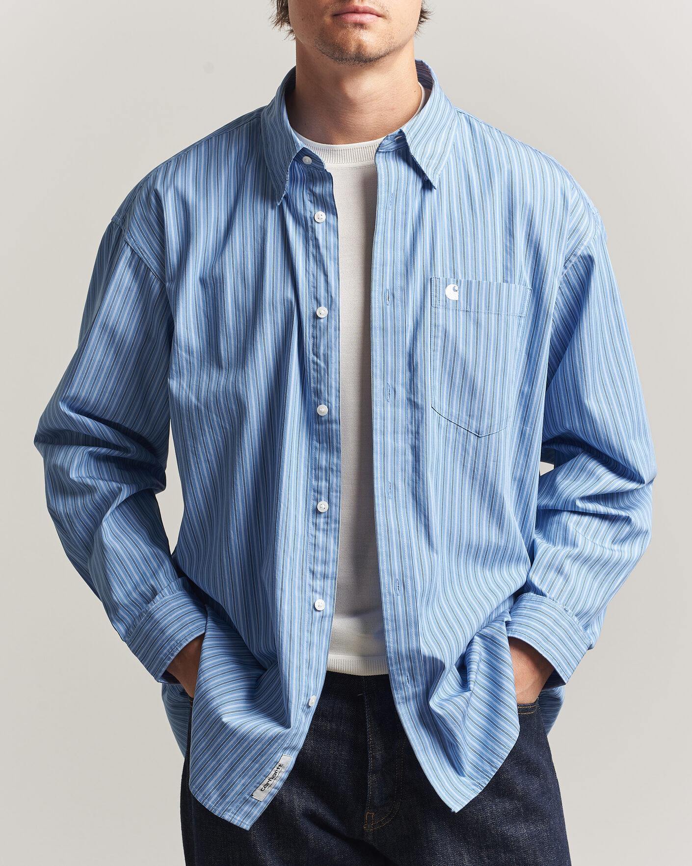 Mies | Kauluspaidat | Carhartt WIP | Keen Striped Cotton Poplin Shirt Curacao