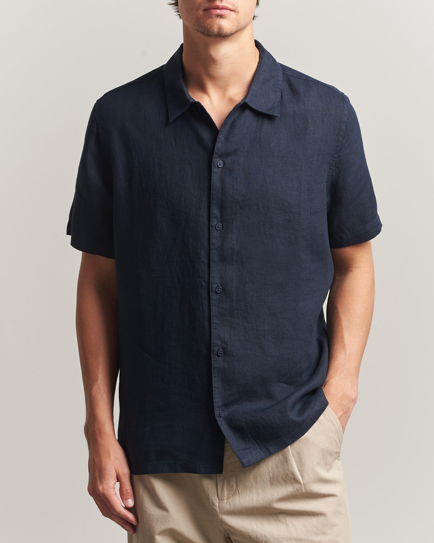 Mies | Kauluspaidat | Samsøe Samsøe | Avan Linen Short Sleeve Shirt Salute Navy