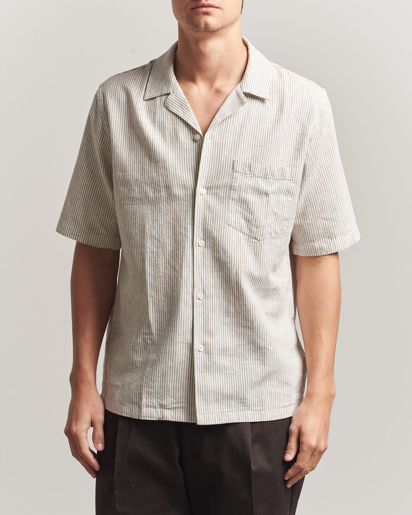 Mies | Kauluspaidat | Samsøe Samsøe | Oscar Linen/Cotton Striped Short Sleeve Shirt Aluminum