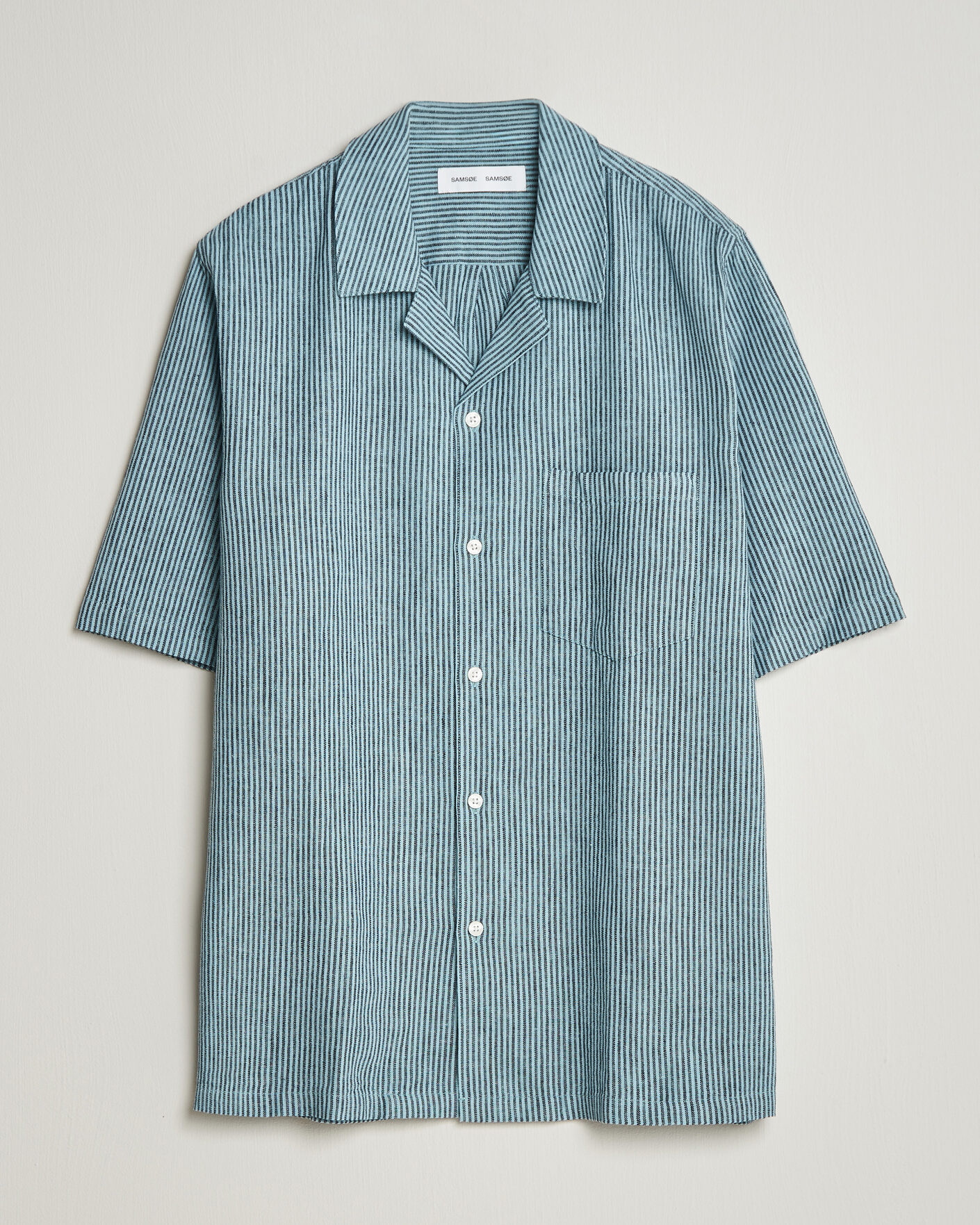 Mies | Kauluspaidat | Samsøe Samsøe | Oscar Linen/Cotton Striped Short Sleeve Shirt Tourmaline