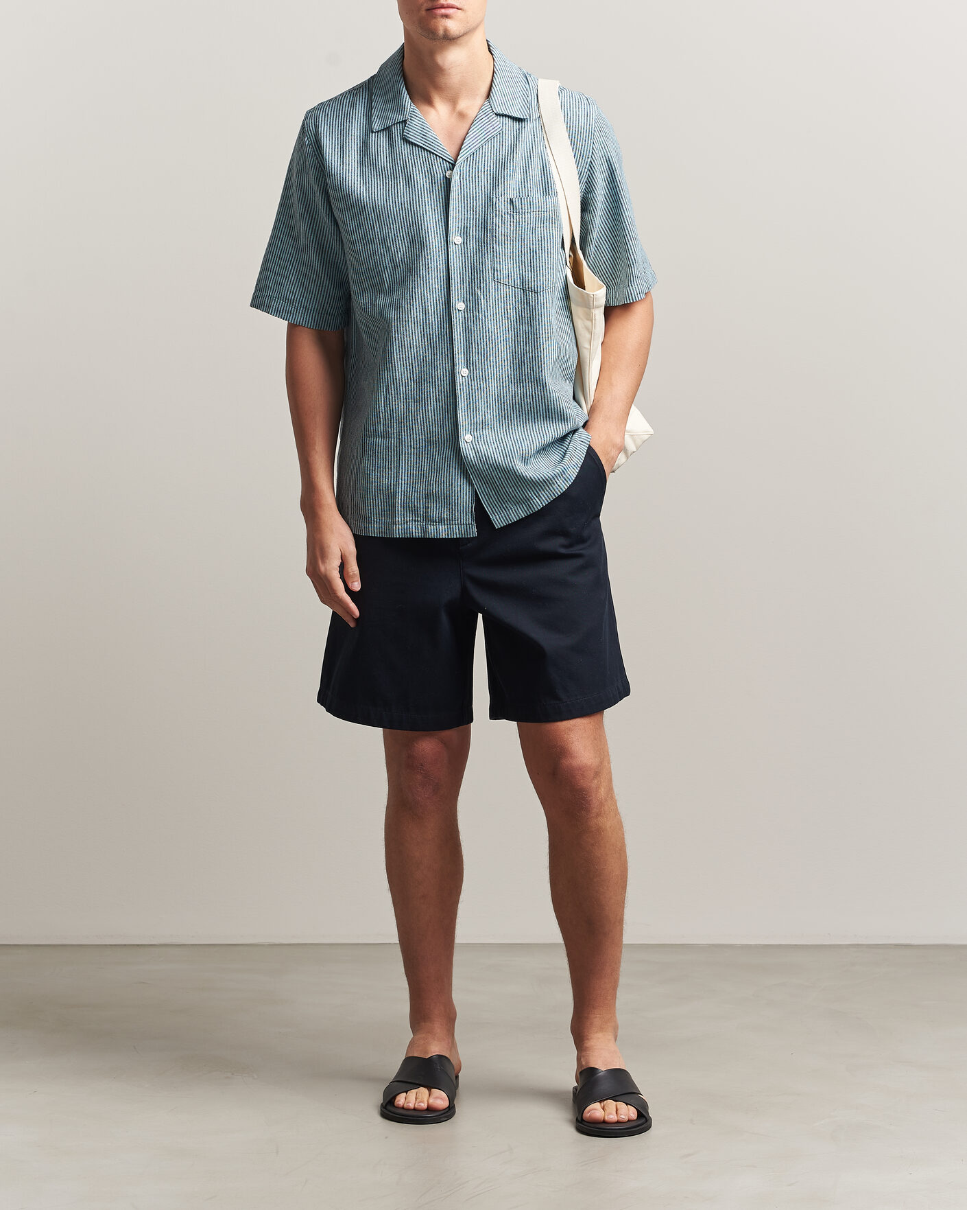 Mies | Kauluspaidat | Samsøe Samsøe | Oscar Linen/Cotton Striped Short Sleeve Shirt Tourmaline