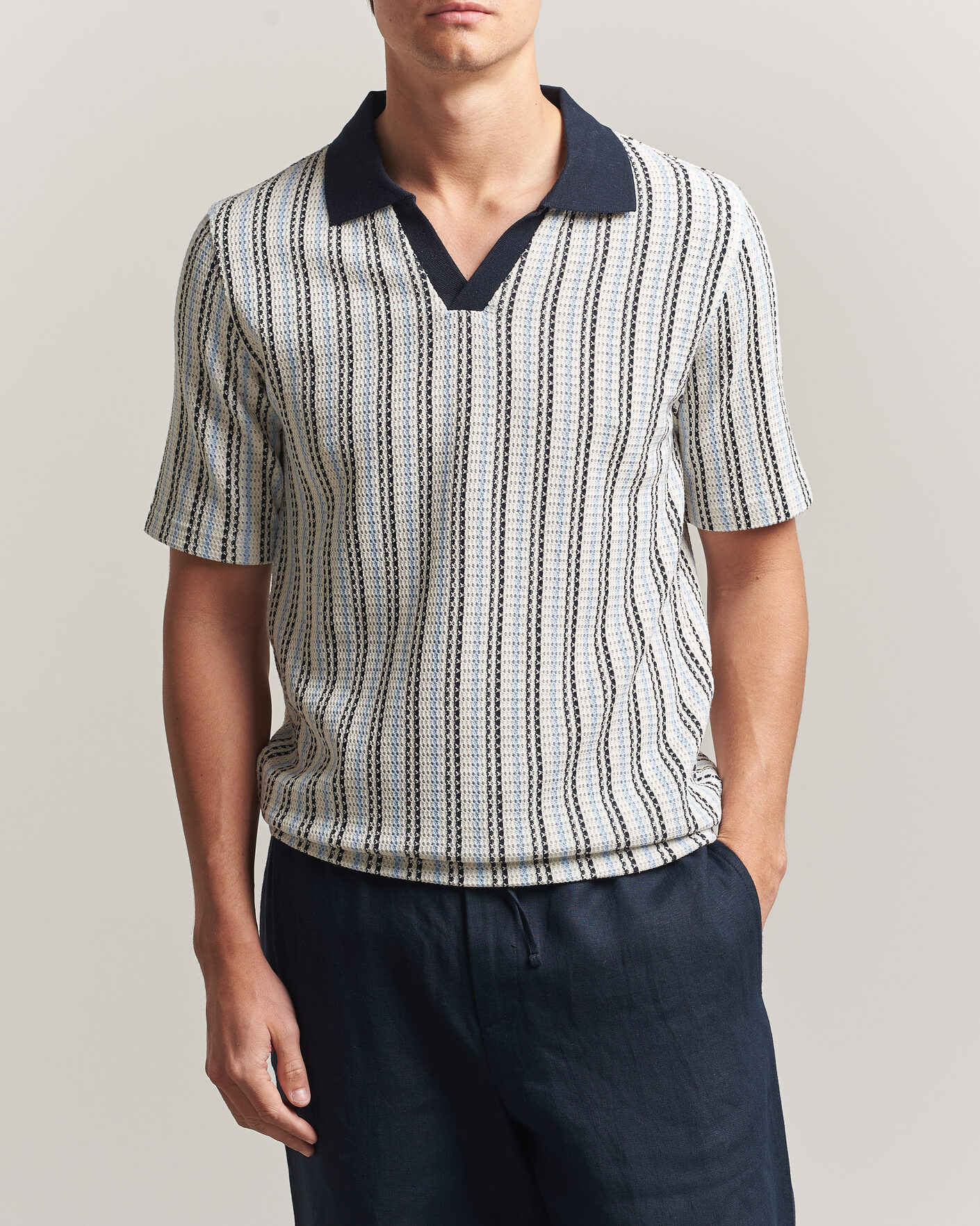 Mies | Pikeet | Samsøe Samsøe | Mac Striped Knitted Polo Blue/White
