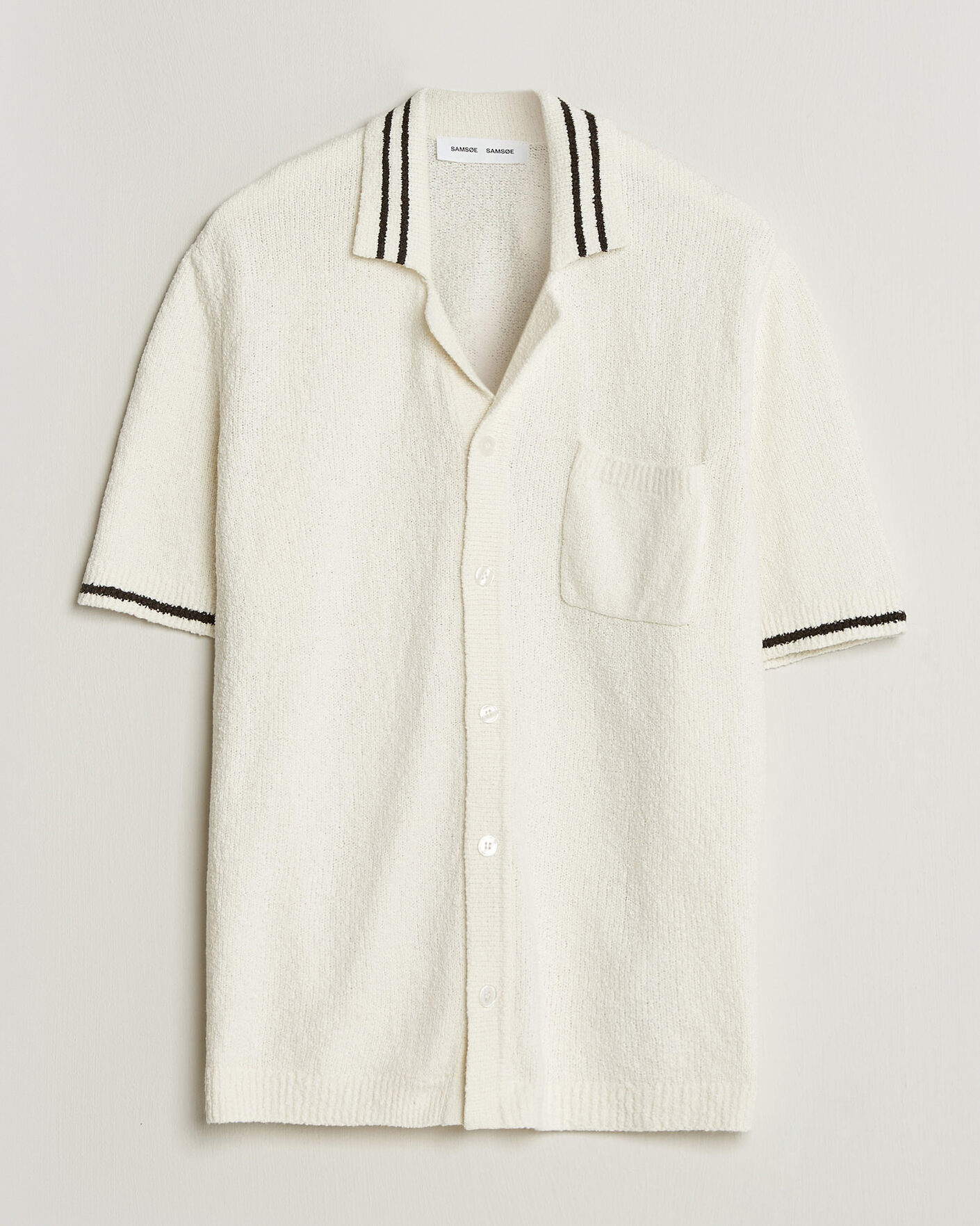 Mies | Kauluspaidat | Samsøe Samsøe | Pedro Knitted Short Sleeve Shirt Clear Cream