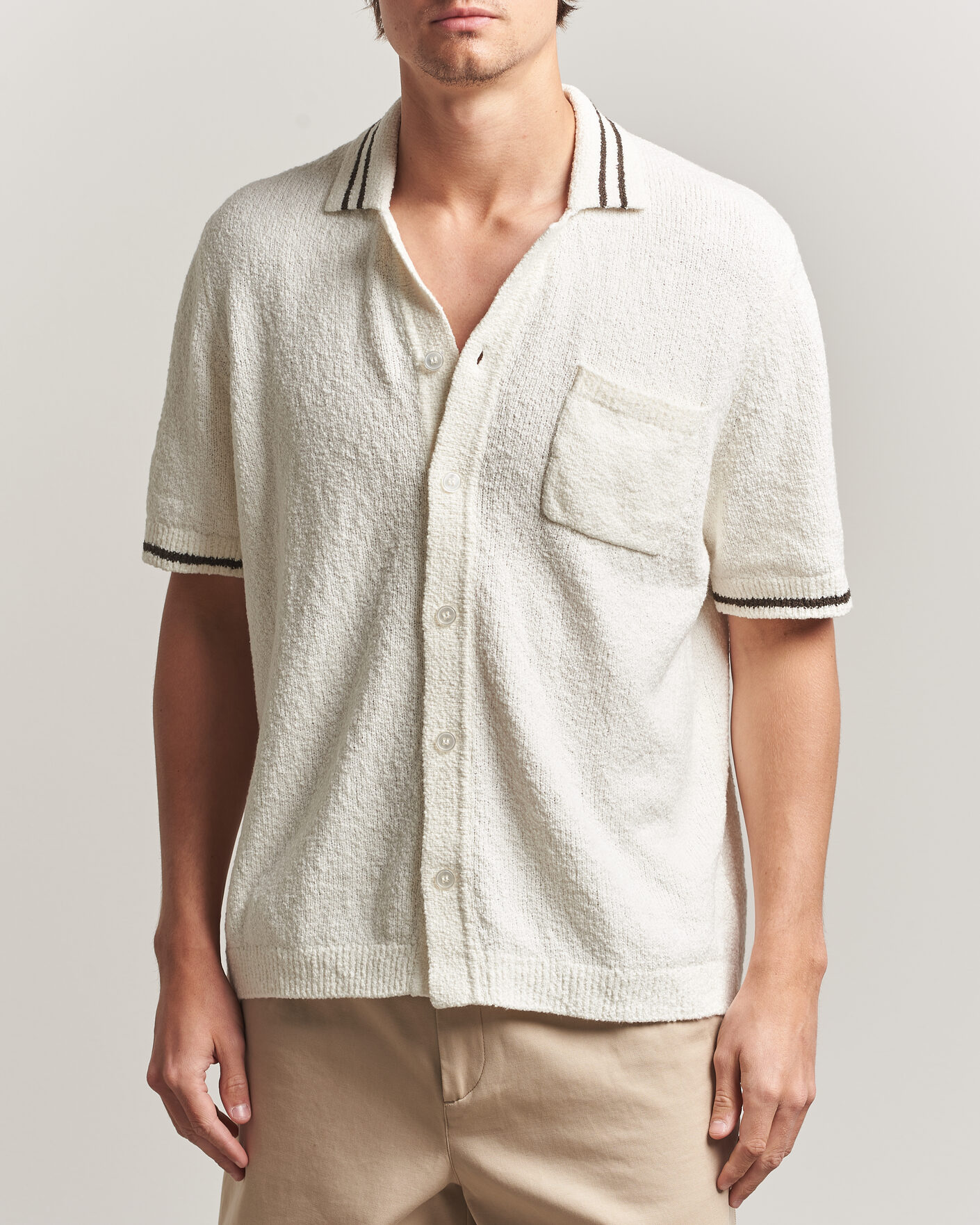 Mies | Kauluspaidat | Samsøe Samsøe | Pedro Knitted Short Sleeve Shirt Clear Cream