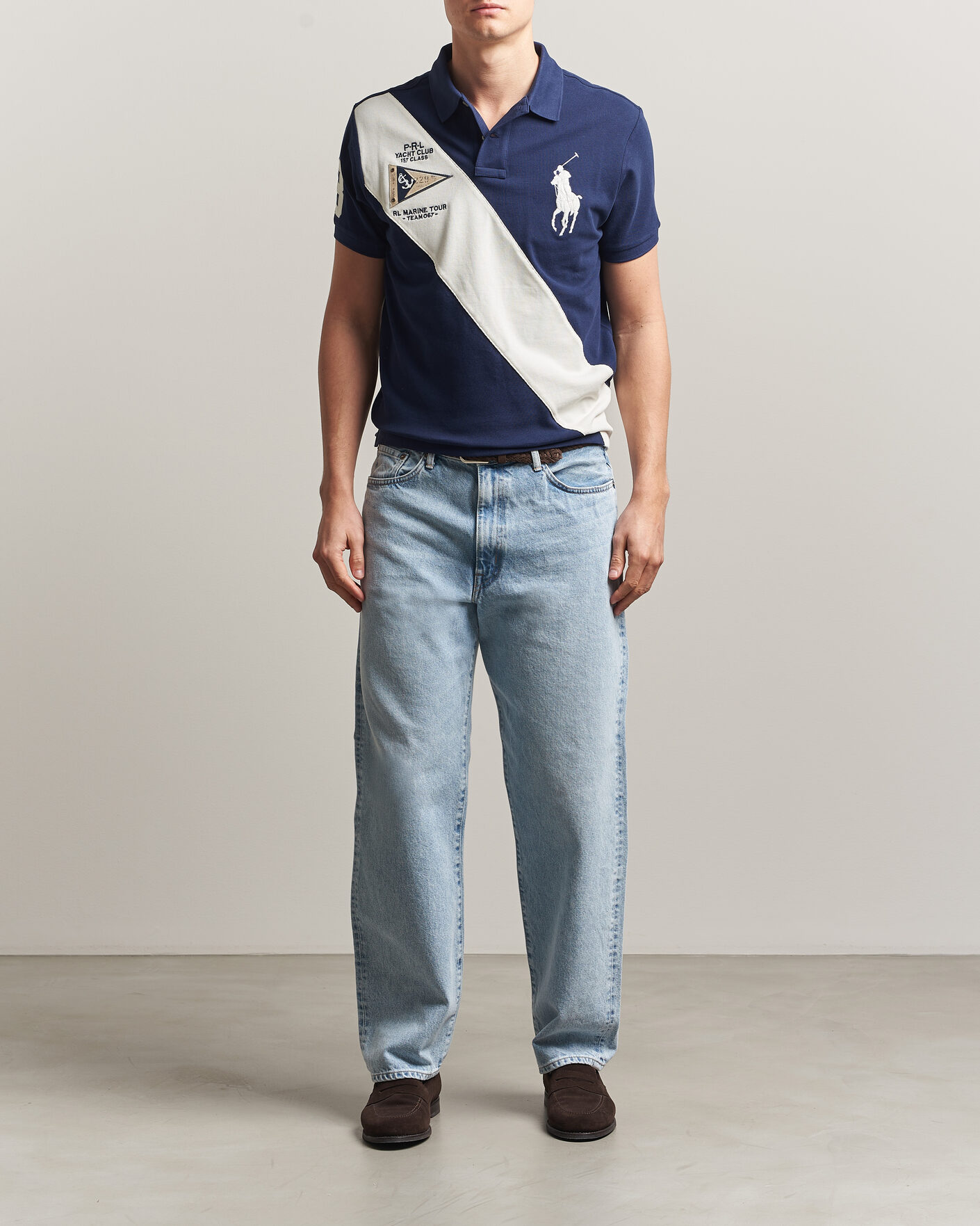 Mies | Pikeet | Polo Ralph Lauren | Custom Slim Diagonal Stipe Polo Newport Navy/Nevis