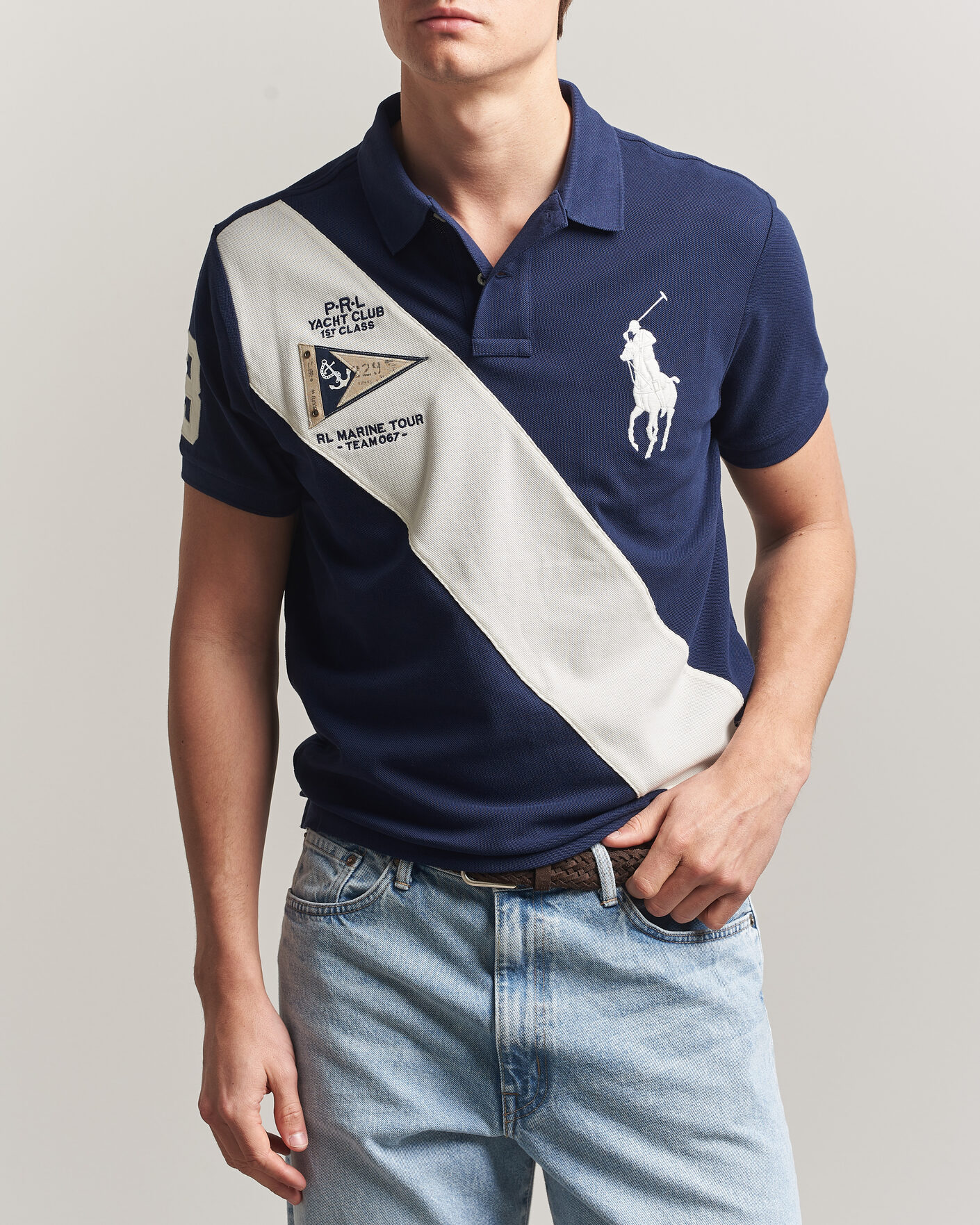 Mies | Pikeet | Polo Ralph Lauren | Custom Slim Diagonal Stipe Polo Newport Navy/Nevis