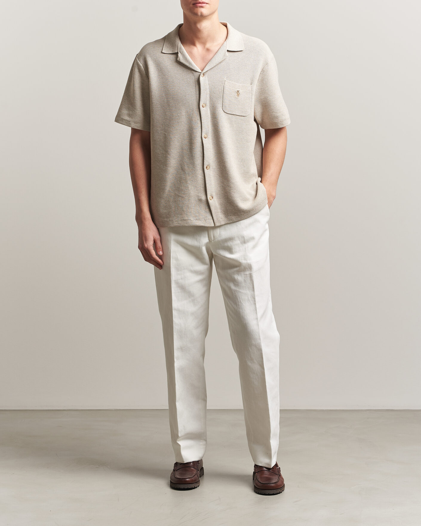 Mies | Kauluspaidat | Polo Ralph Lauren | Textured Camp Collar Cardigan Light Walnut Brown