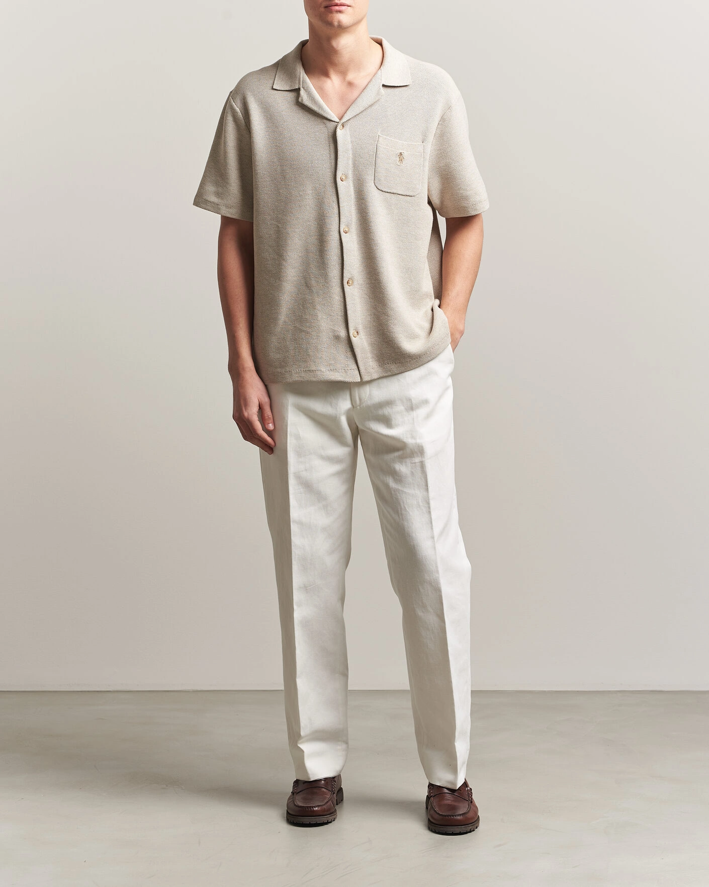 Mies | Kauluspaidat | Polo Ralph Lauren | Textured Camp Collar Cardigan Light Walnut Brown