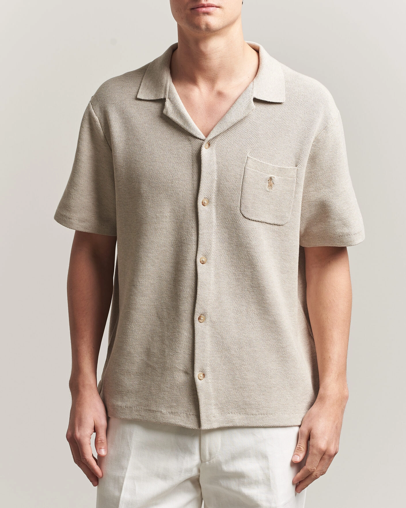 Mies | Kauluspaidat | Polo Ralph Lauren | Textured Camp Collar Cardigan Light Walnut Brown