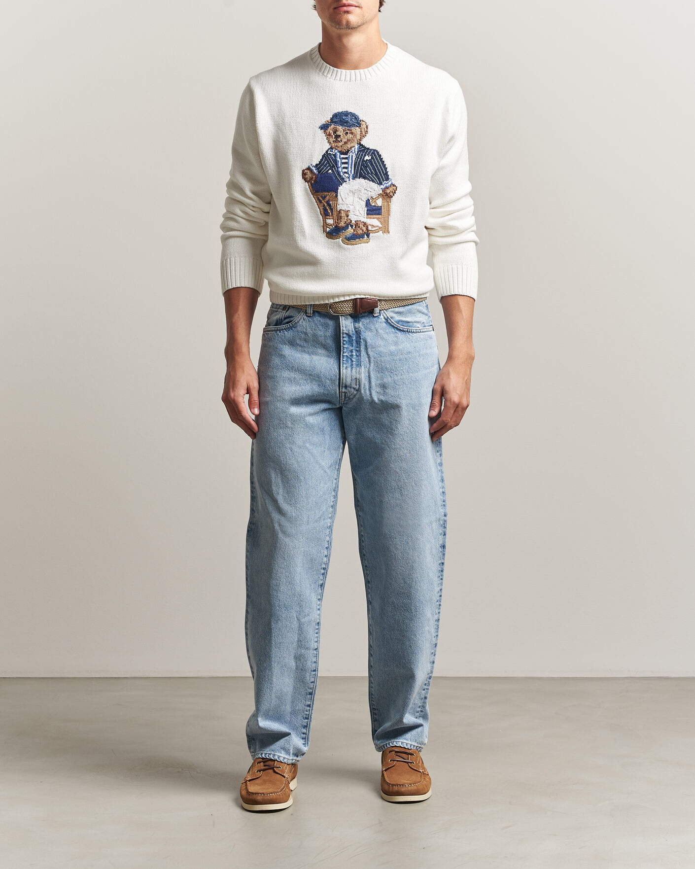 Mies | Puserot | Polo Ralph Lauren | Newport Bear Cotton/Linen Sweater Deckwash White