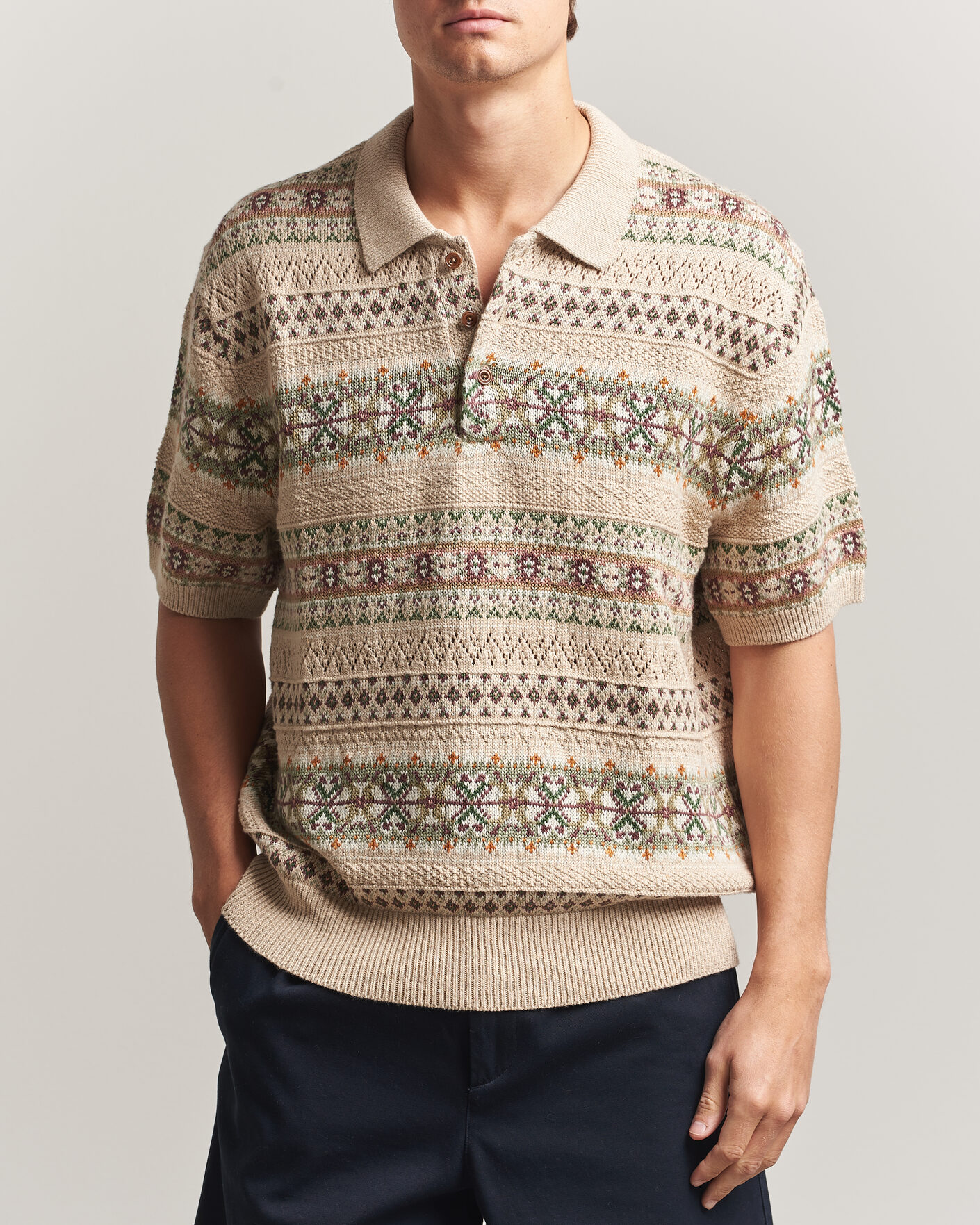 Mies | Puserot | Polo Ralph Lauren | Cotton/Linen Fairisle Polo Tan Combo