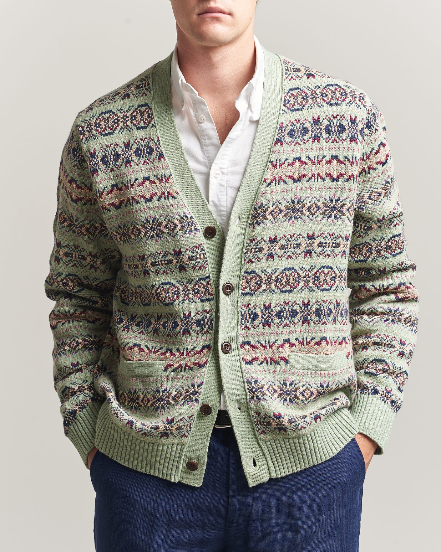 Mies | Puserot | Polo Ralph Lauren | Cotton/Linen Fairisle Cardigan Green Combo