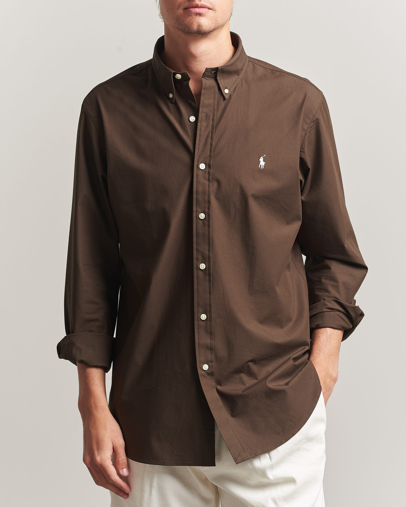 Mies | Kauluspaidat | Polo Ralph Lauren | Custom Fit Poplin Shirt Nutmeg Brown