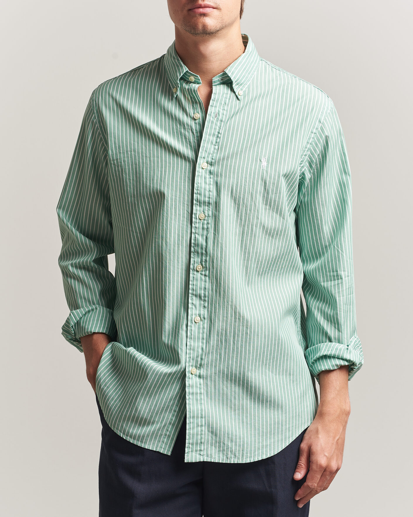 Mies | Kauluspaidat | Polo Ralph Lauren | Custom Fit Stripe Poplin Shirt Faded Mint