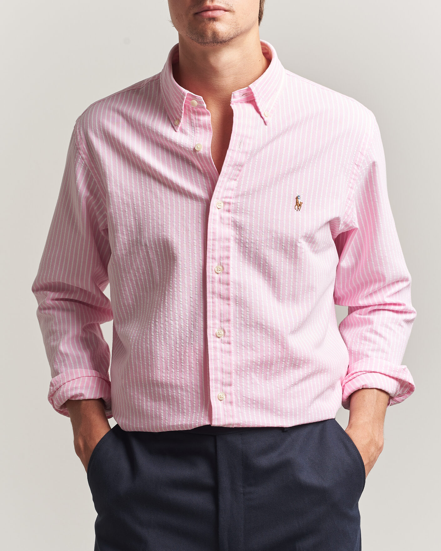 Mies | Kauluspaidat | Polo Ralph Lauren | Custom Fit Seersucker/Oxford Stripe Shirt New Rose
