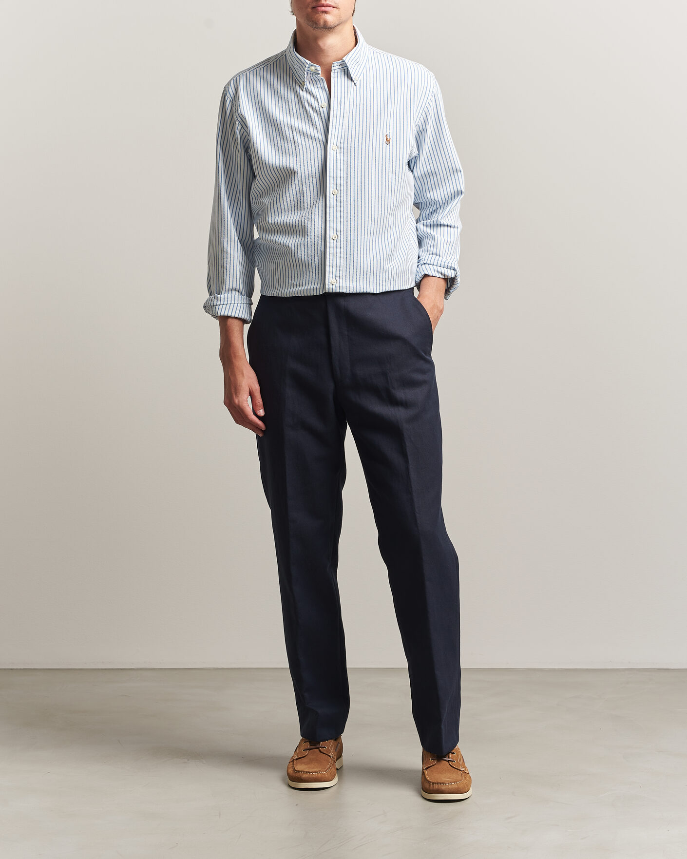 Mies | Kauluspaidat | Polo Ralph Lauren | Custom Fit Seersucker/Oxford Stripe Shirt White/Blue