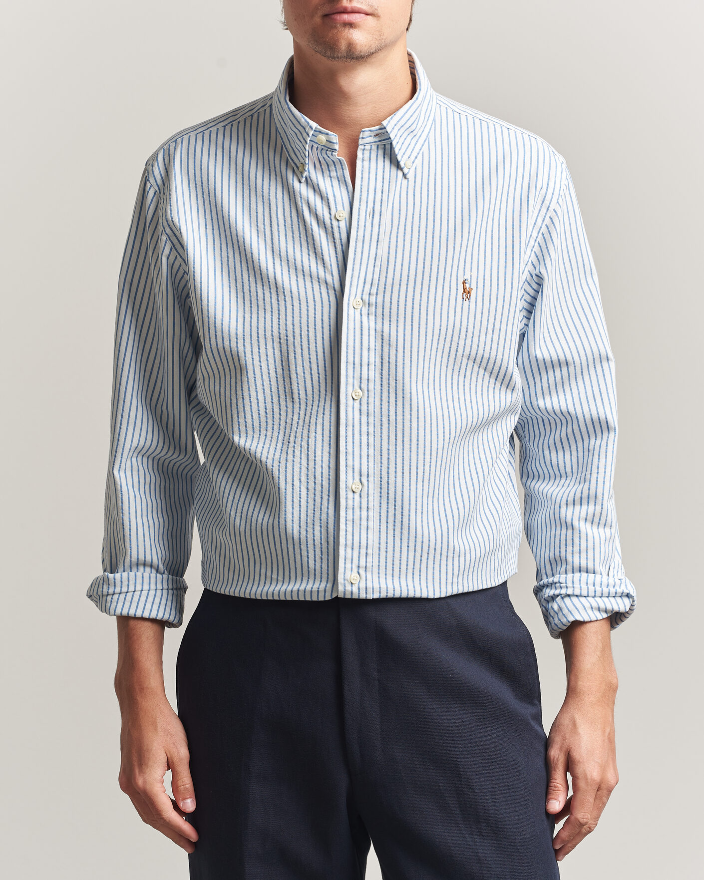 Mies | Kauluspaidat | Polo Ralph Lauren | Custom Fit Seersucker/Oxford Stripe Shirt White/Blue