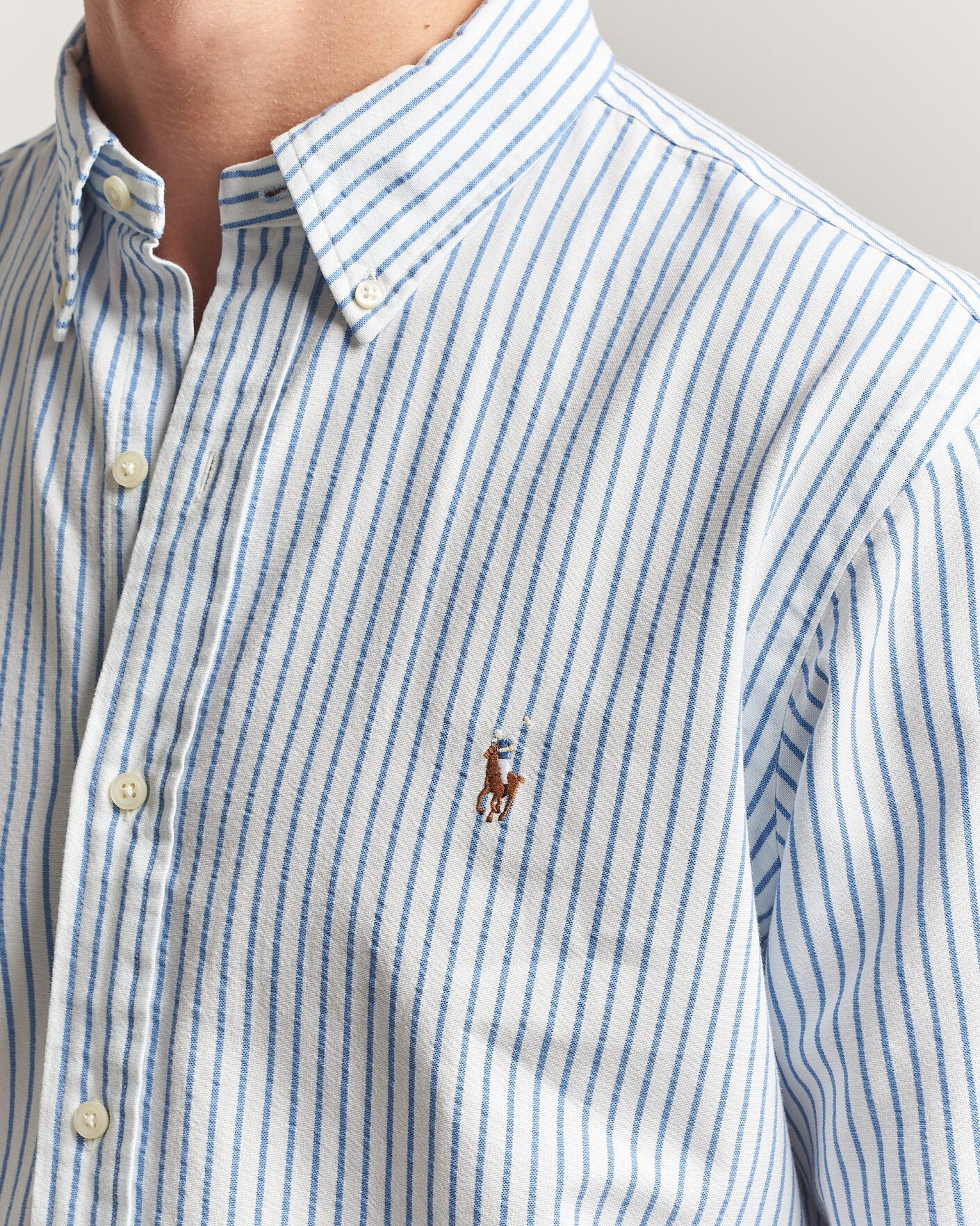 Mies | Kauluspaidat | Polo Ralph Lauren | Custom Fit Seersucker/Oxford Stripe Shirt White/Blue