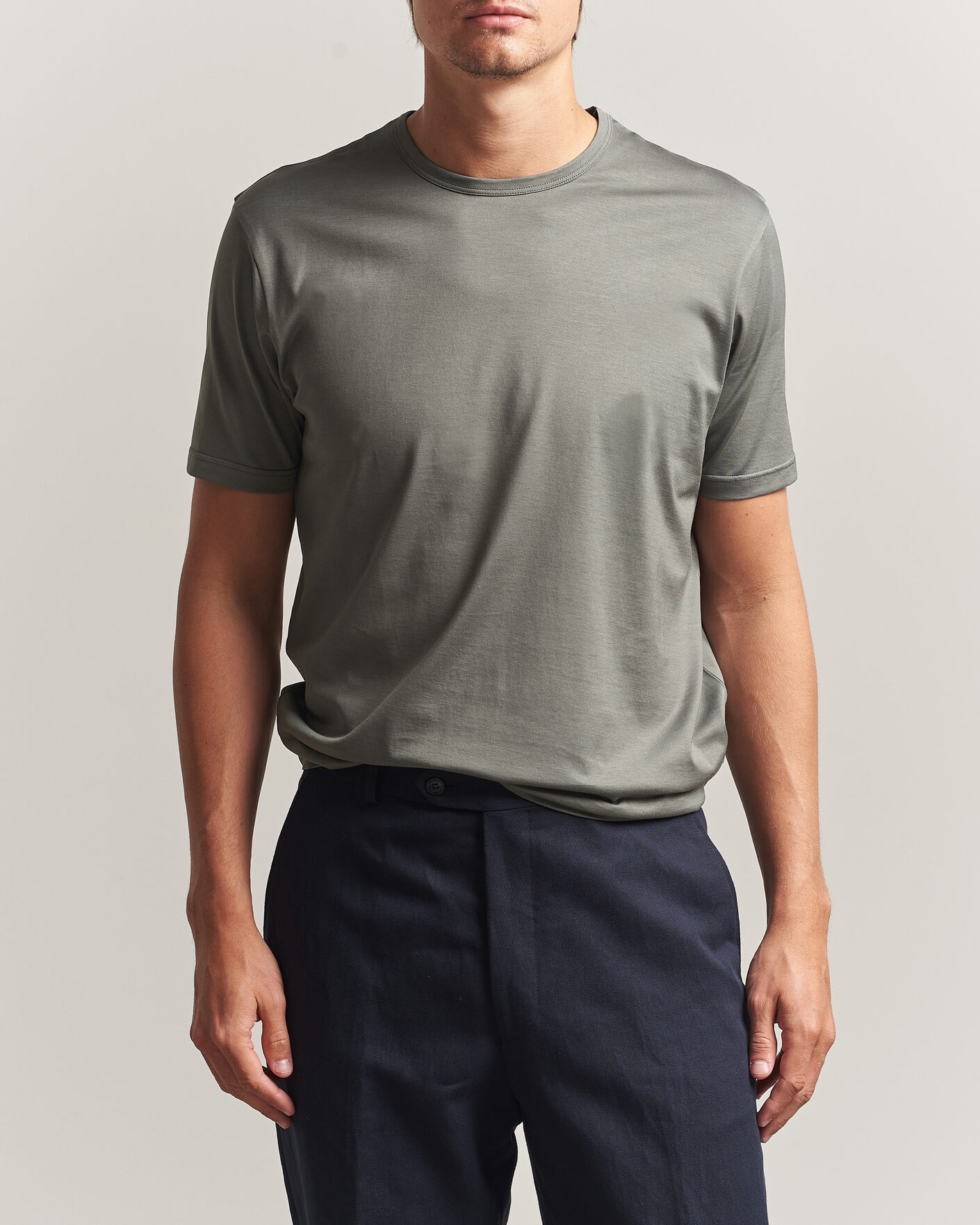 Mies | T-paidat | Sunspel | Crew Neck Q82 Cotton T-Shirt Fossil Grey