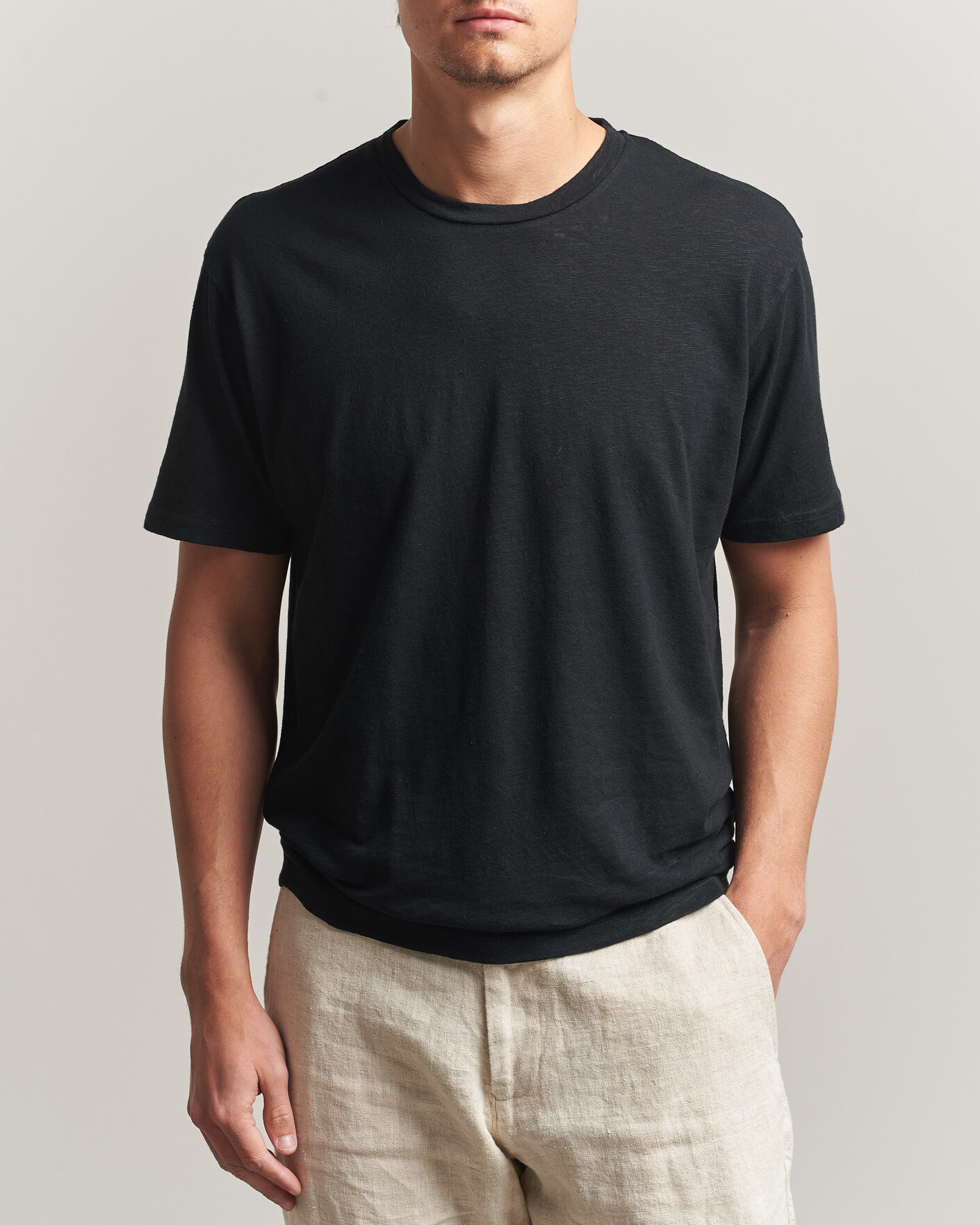 Mies | T-paidat | Sunspel | Pima Cotton/Linen T-Shirt Black