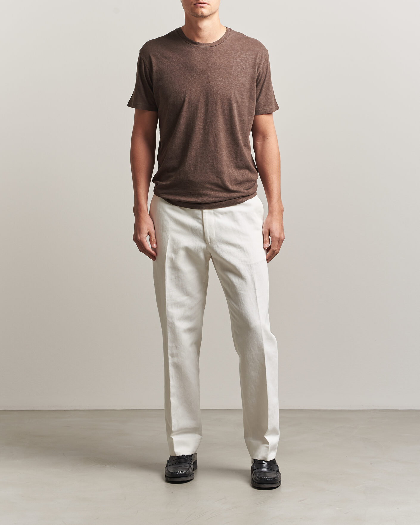 Mies | T-paidat | Sunspel | Pima Cotton/Linen T-Shirt Dark Walnut
