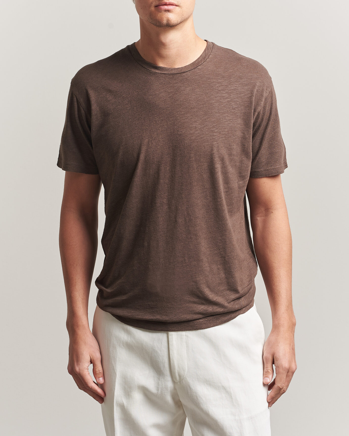 Mies | T-paidat | Sunspel | Pima Cotton/Linen T-Shirt Dark Walnut