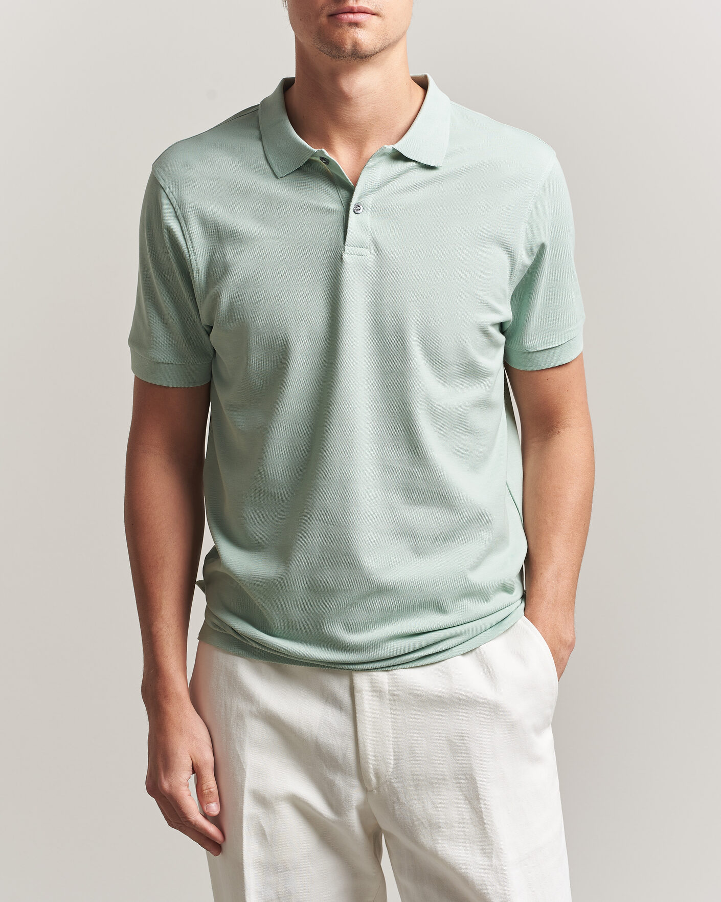 Mies | Pikeet | Sunspel | Short Sleeve Pique Polo Laurel Green