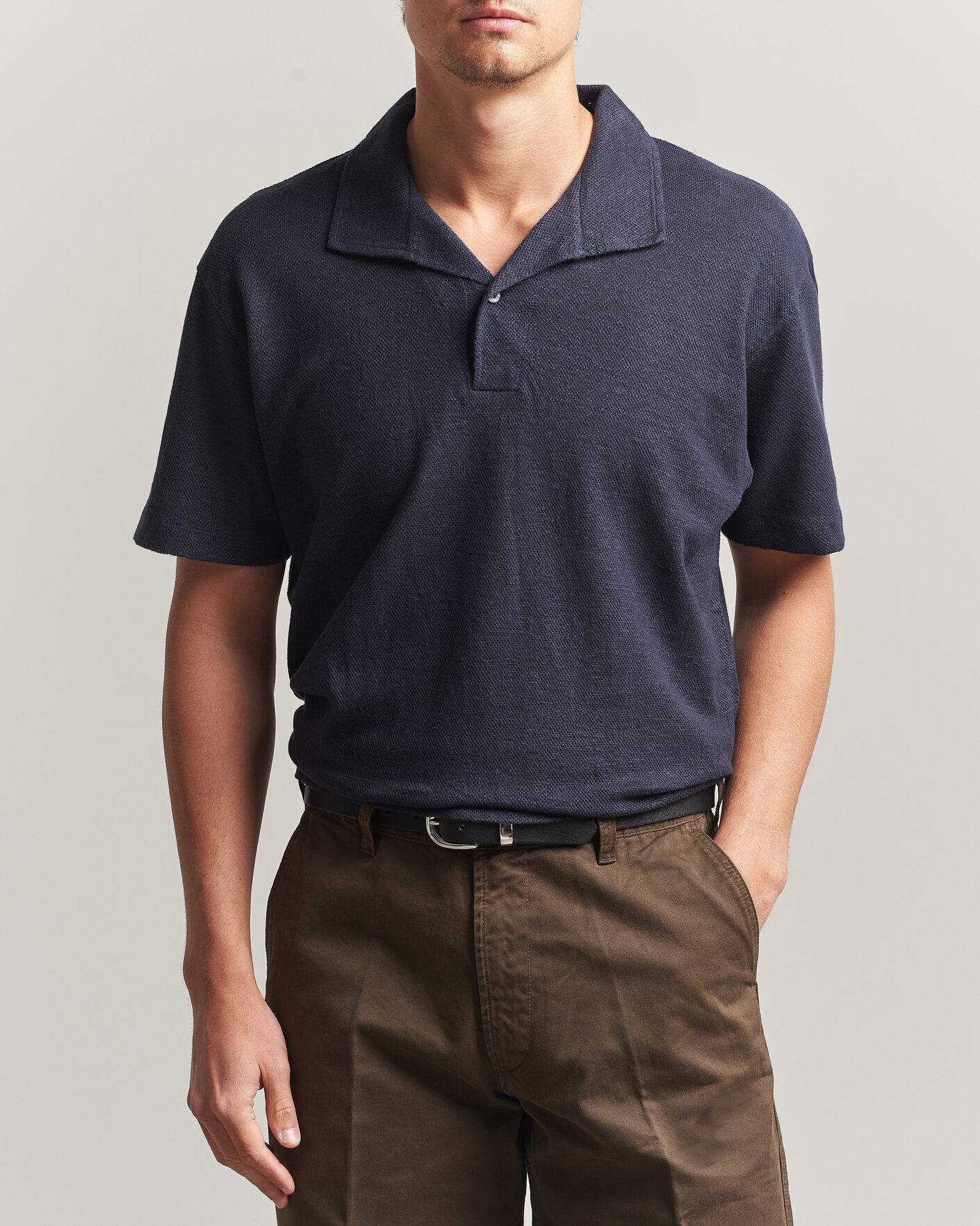 Mies | Pikeet | Sunspel | Cotton/Linen Pique Polo Navy
