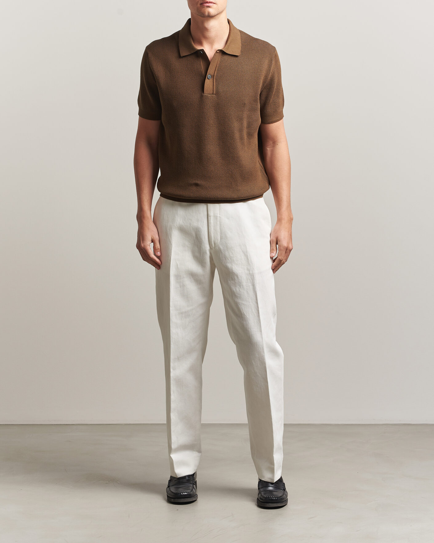 Mies | Pikeet | Sunspel | Knitted Cotton Rib Polo Bronze