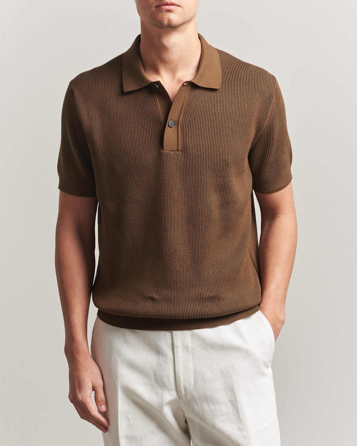 Mies | Pikeet | Sunspel | Knitted Cotton Rib Polo Bronze