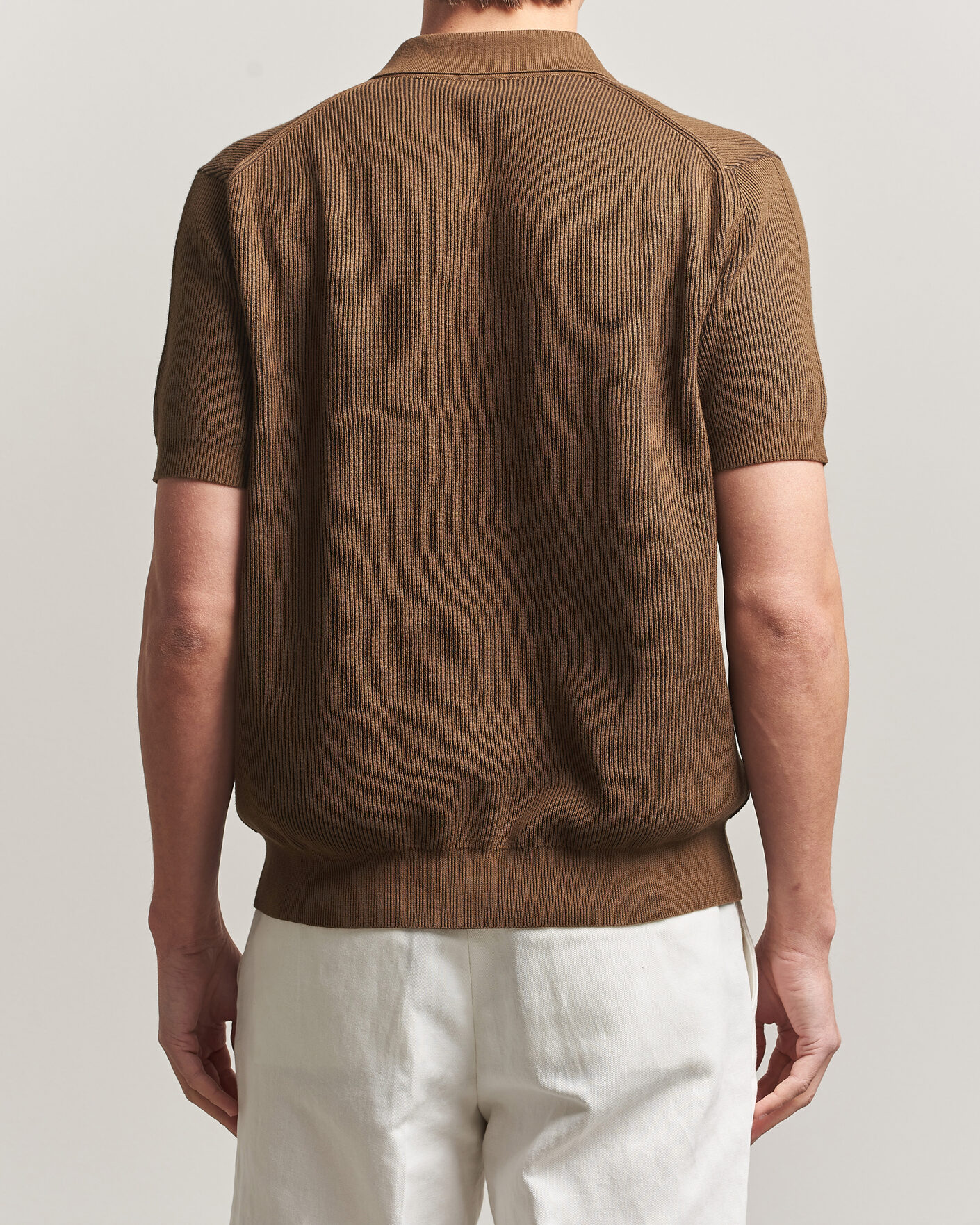 Mies | Pikeet | Sunspel | Knitted Cotton Rib Polo Bronze