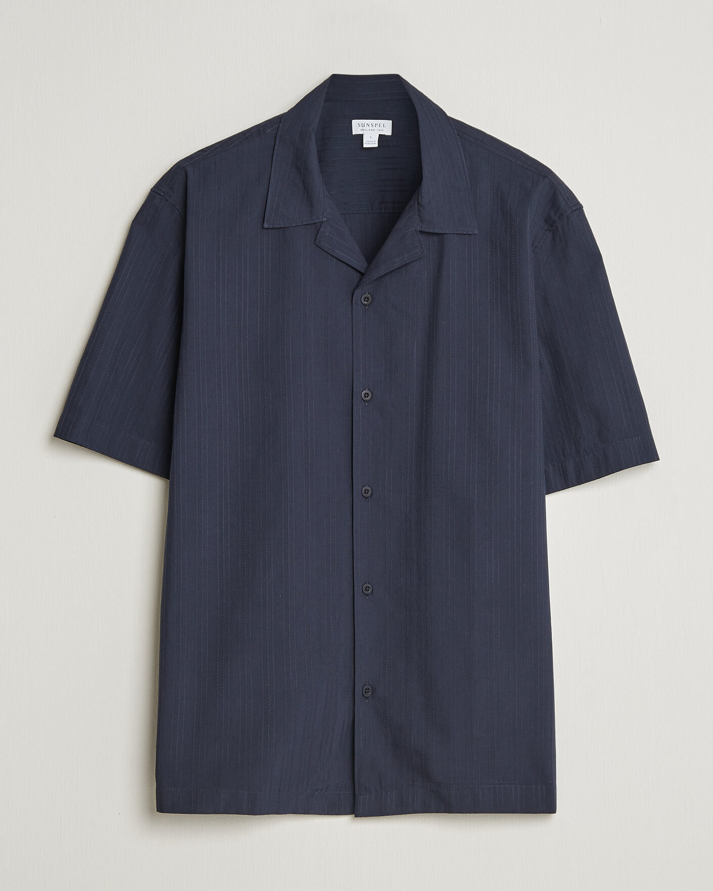 Mies | Kauluspaidat | Sunspel | Short Sleeve Textured Stripe Shirt Navy