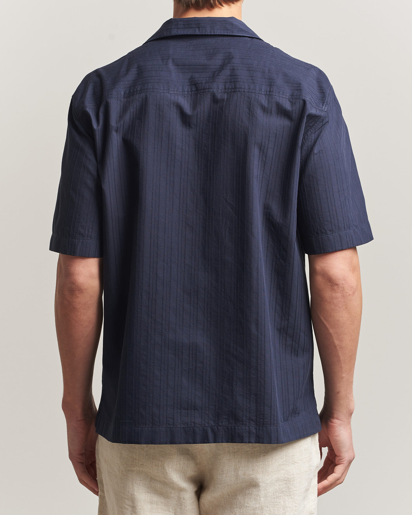 Mies | Kauluspaidat | Sunspel | Short Sleeve Textured Stripe Shirt Navy